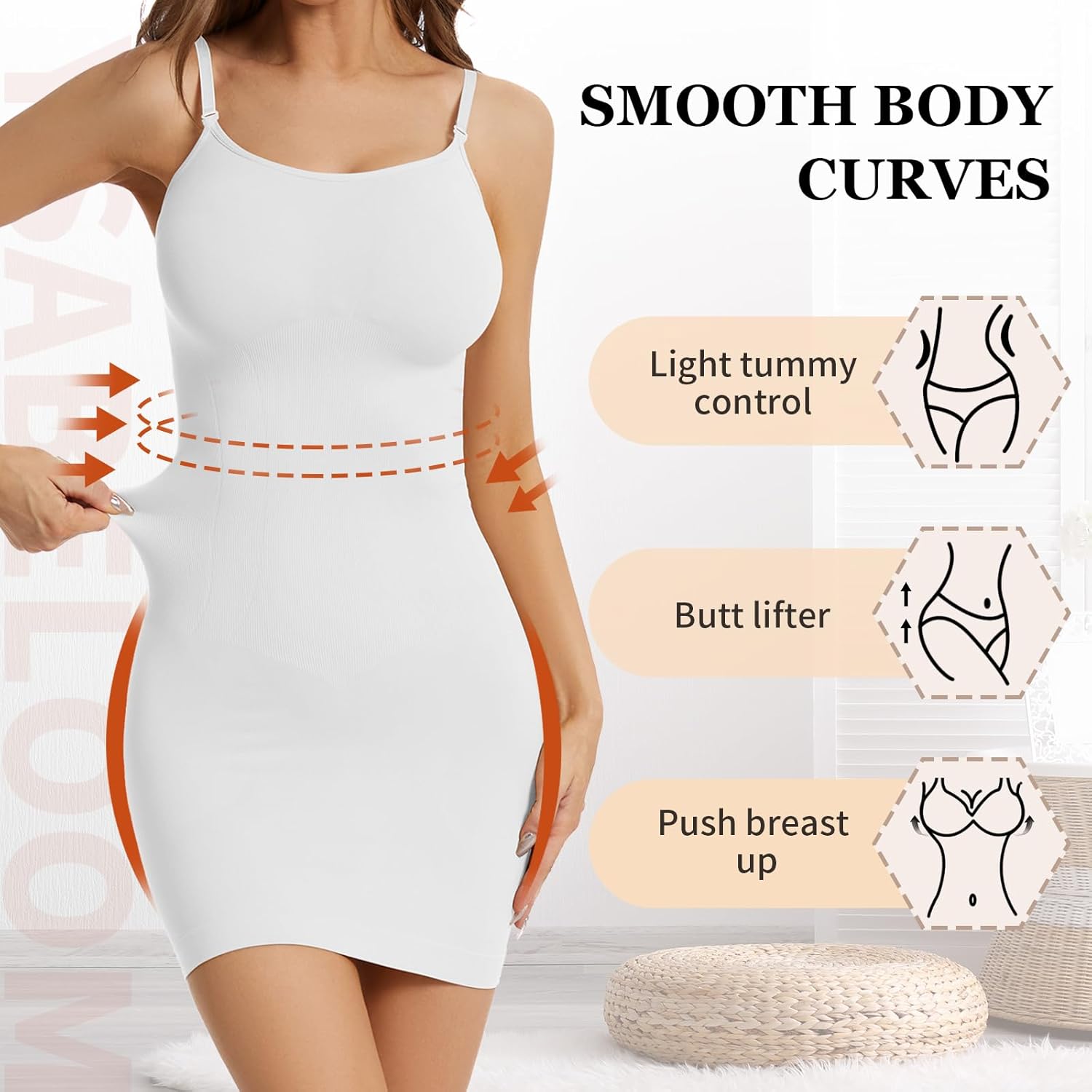 Shapewear Slip Dress for Women Under Dress Tummy Control One Piece Full Slip Body Shaper Seamless - Image 2