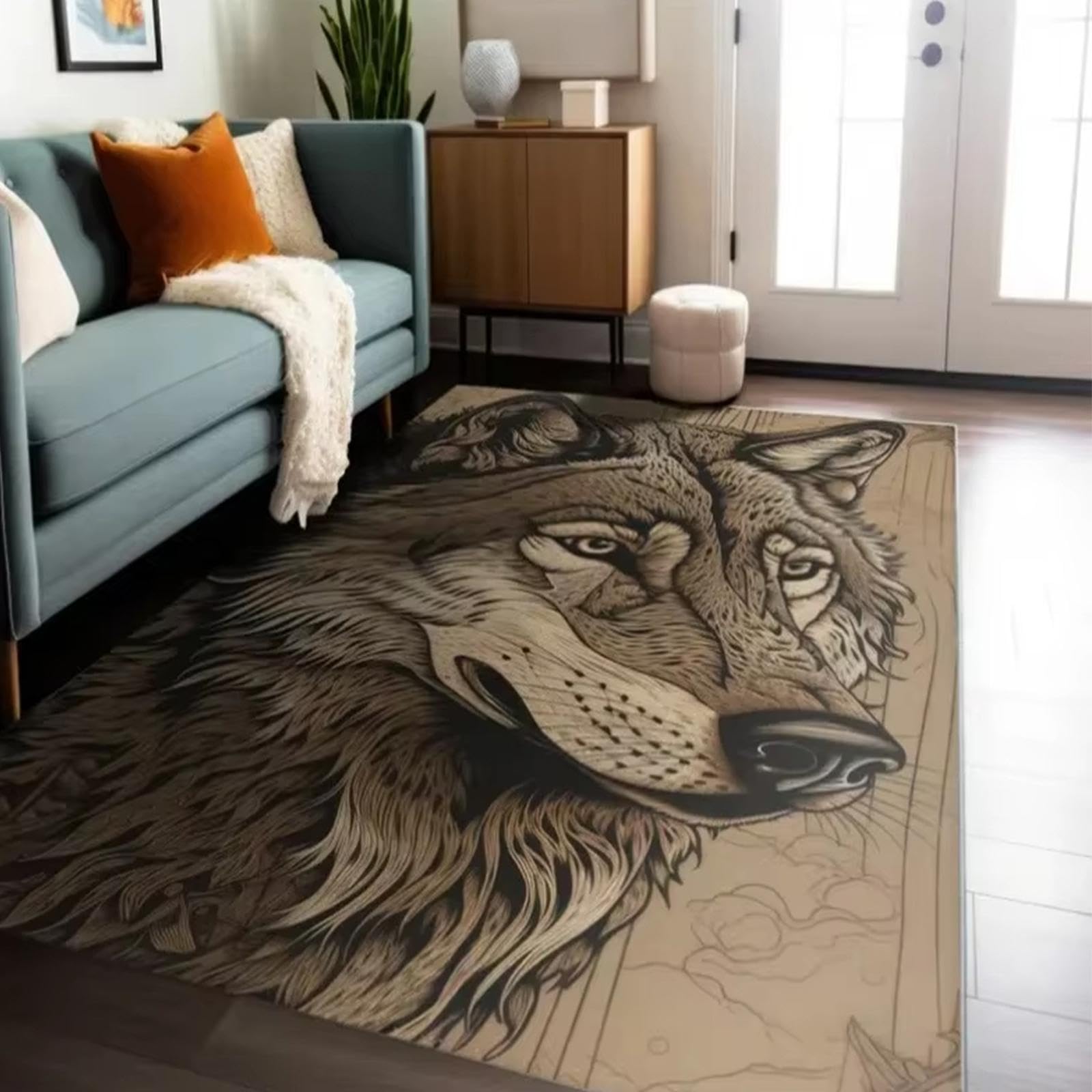 Tapis de salon 140x200 cm croquis vintage animal antidérapant et lavable