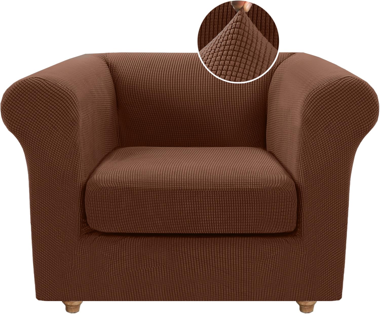 LINGKY Stretch Chesterfield Sofa Cover 1 Seater With Separate Sofa Cushion Covers, Jacquard Spandex Non-Slip Sofa Slipcovers for Living Room Furniture Protector (Caramel,1 Seater)