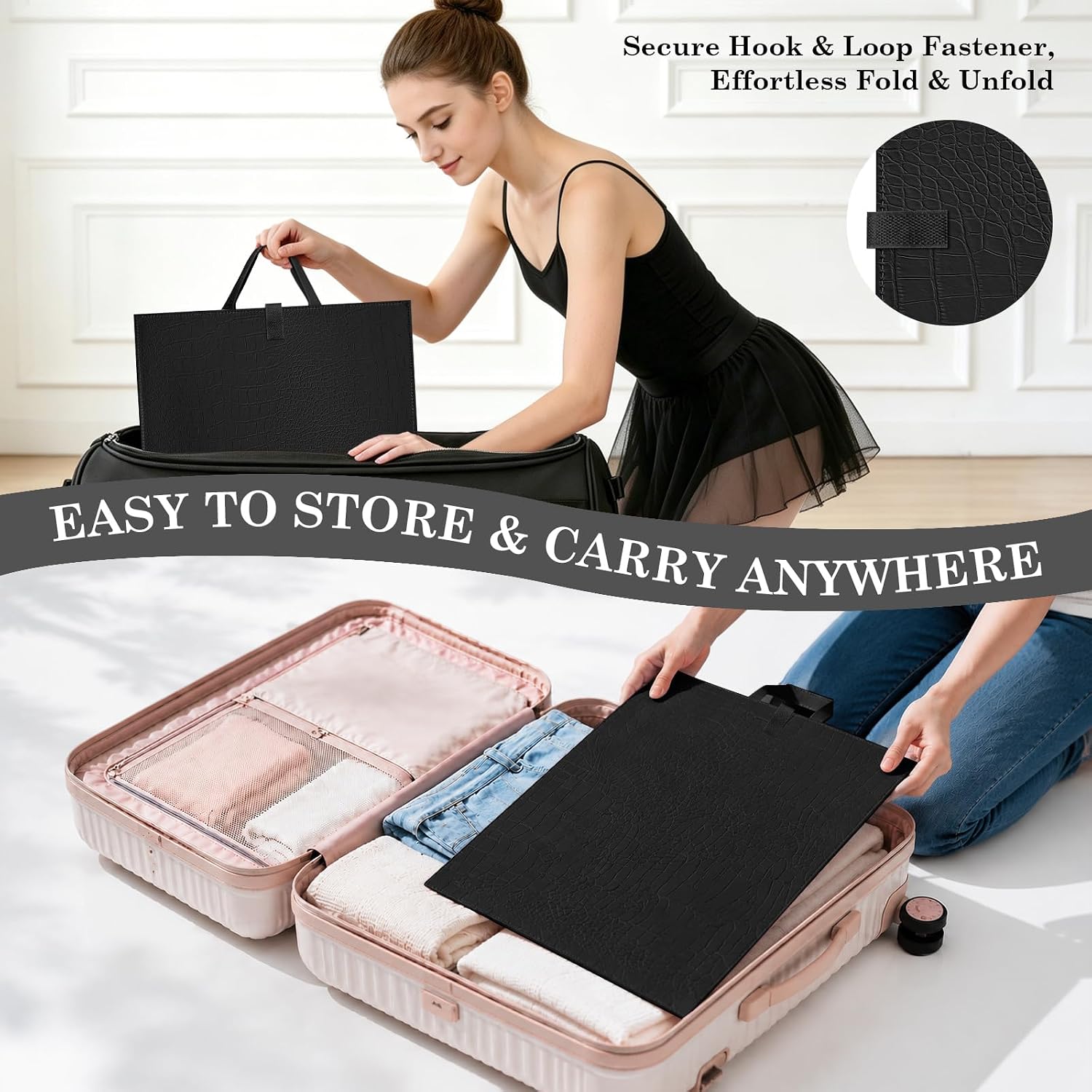 Foldable Portable Full Length Mirror for Dancer, Camping and Travel, Shatter-Proof Acrylic Hanging Mirror with Handle, 33x13 Inch Full Body Travel Backstage Mirror(Black)