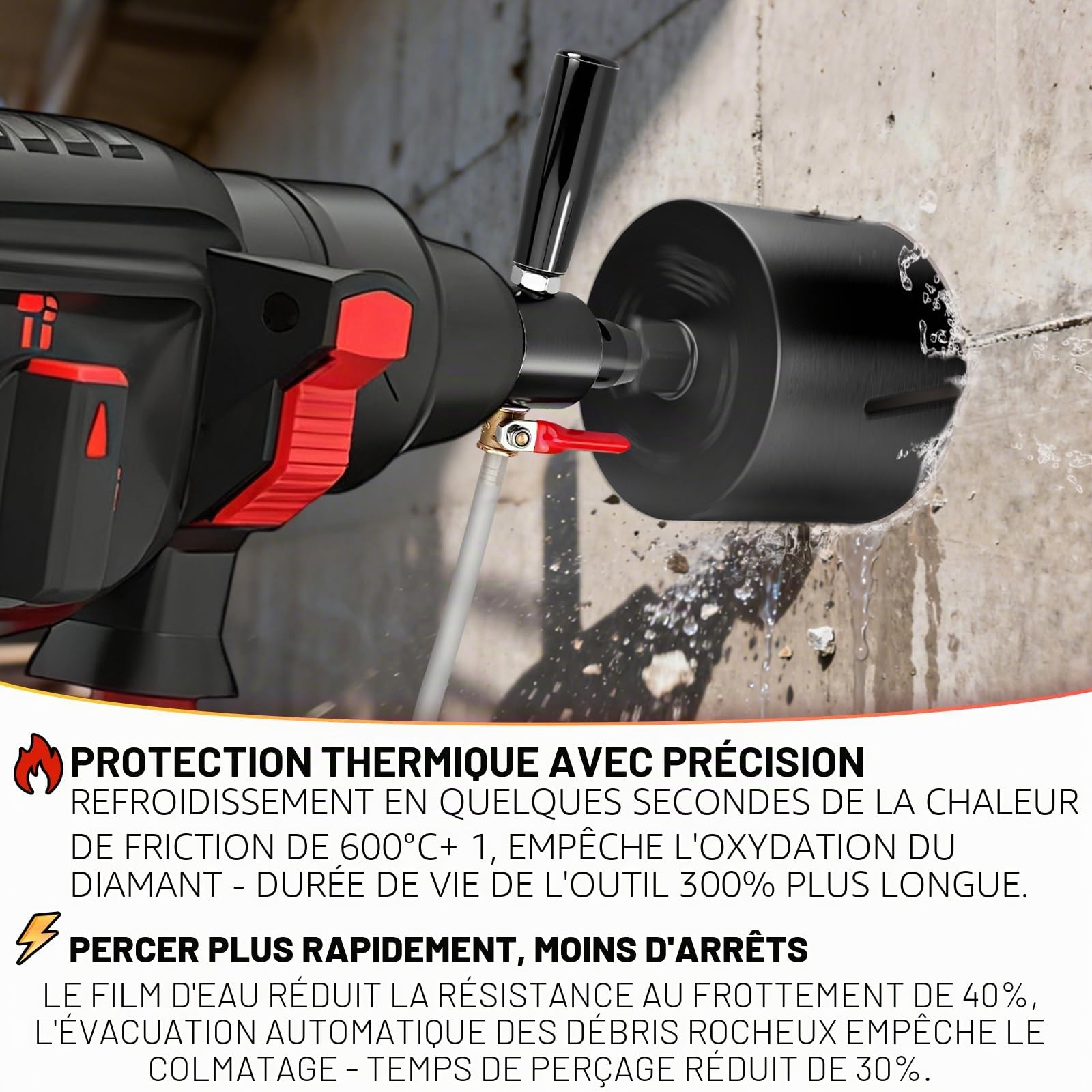 Adaptateur SDS PLUS avec conduite d'eau de 4 m + pompe à eau, adaptateur 1 1/4" UNC vers SDS Plus avec raccord d'eau de rinçage intégré, adaptateur de couronne de forage pour carotteuse, couronne de