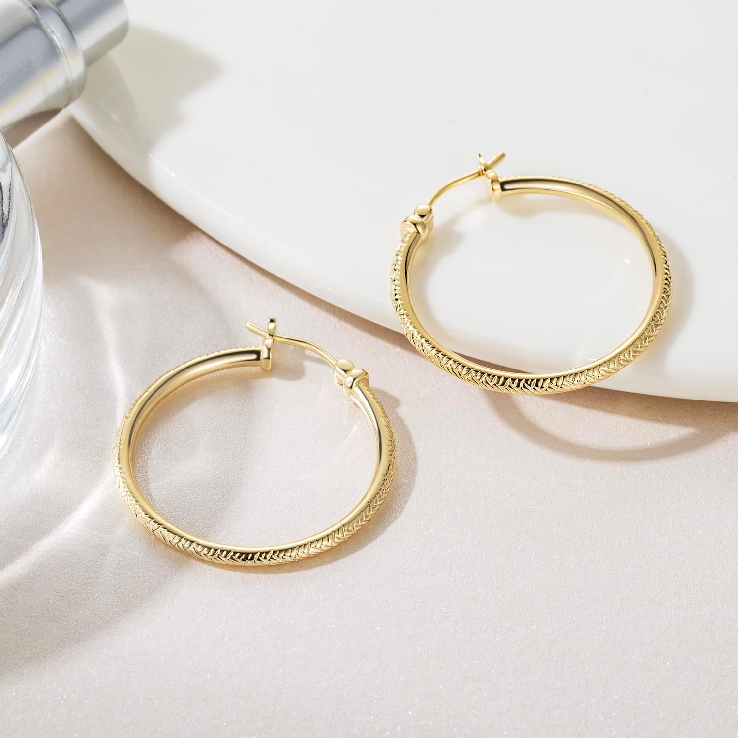 ENROSE 14K Gold Plated Hoop Earrings for Women’s Hoop Earrings Big Earring Interlacing Lines Design Jewelry 30mm - Image 5