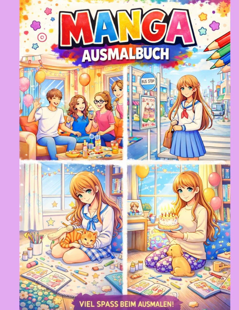 Manga Ausmalbilder: 24 einzigartige Manga-Ausmalbilder für Erwachsene und Jugendliche – Anime-inspirierte Lineart-Illustrationen zur Entspannung, Stressabbau und Förderung der Kreativität