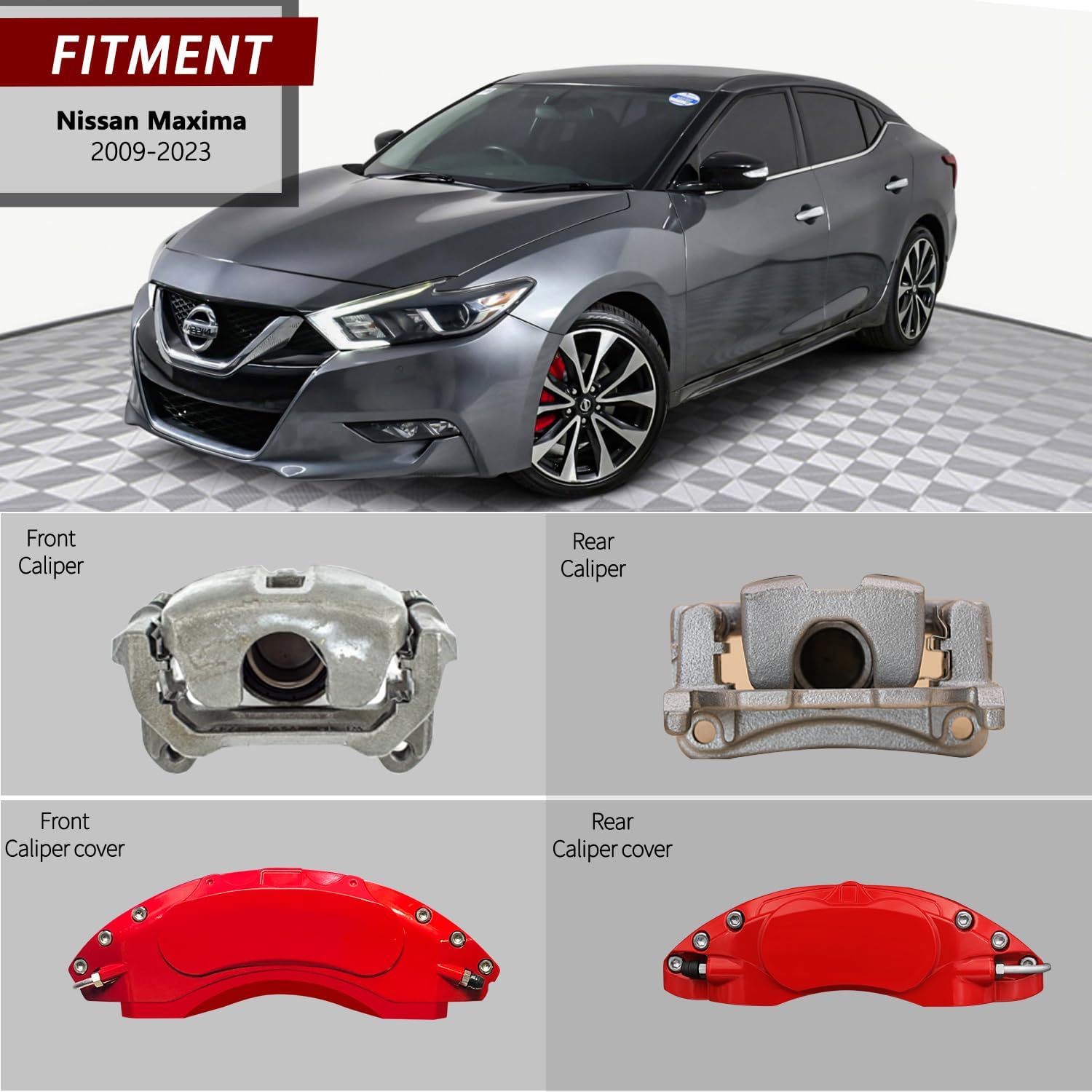 AOOA Caliper Covers Red Aluminum Brake Caliper Covers Fit for Nissan Maxima 2009-2023 （front and rear）