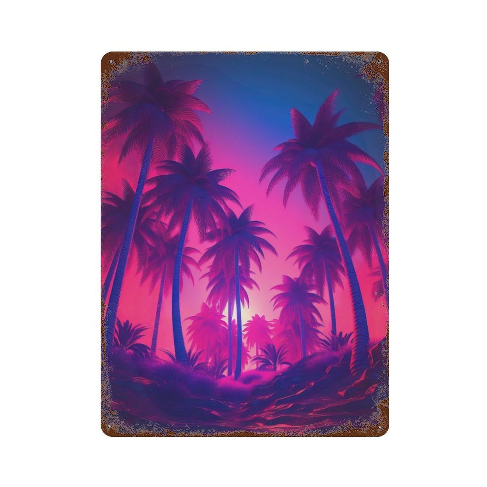 Garage Style Tropical Retro Dreamscape Weathered Tin Sign 15.7"x11.8", Classic Wall Plaque for Bar And Workshop