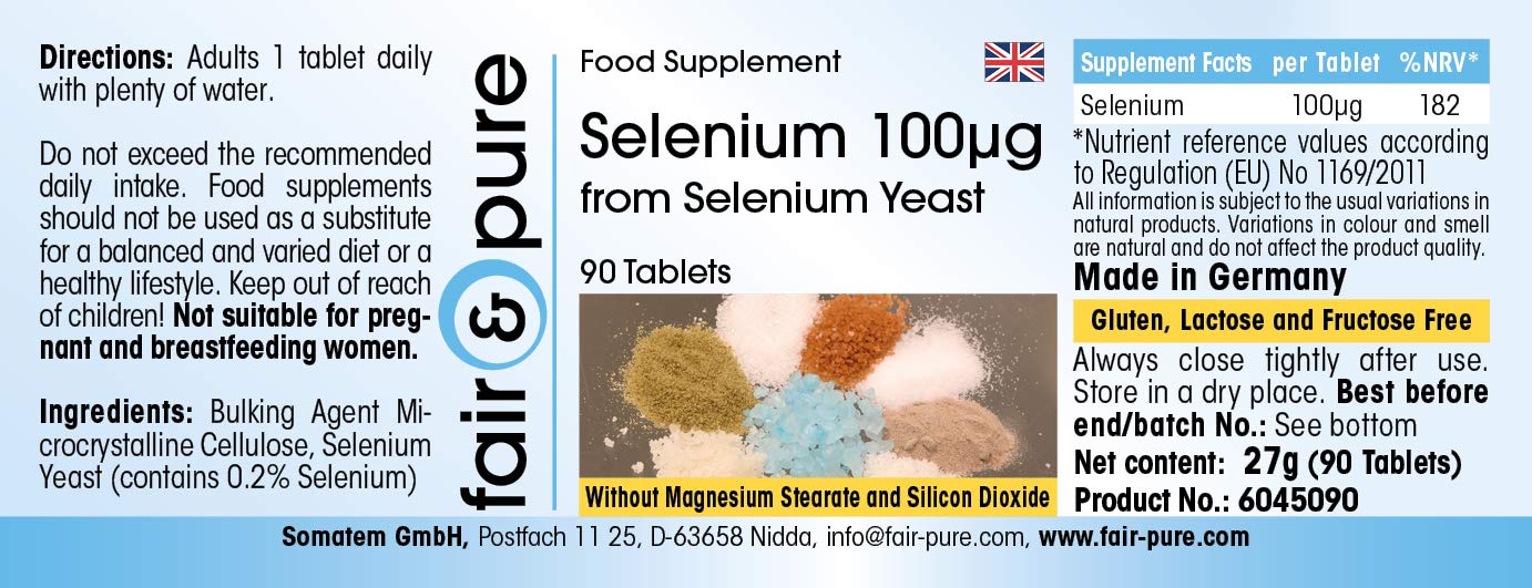 Fair & Pure® - Selenio 100µg - Lievito di selenio in polvere - Vegan - 90 Compresse