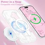 UEEBAI Magnetic for iPhone 17 Case, Bow Case Compatible with MagSafe, Wireless Slim Clear Ribbon Aesthetic Phone Cover Anti-Yellowing Shockproof Protective Cover for Women Girl - White