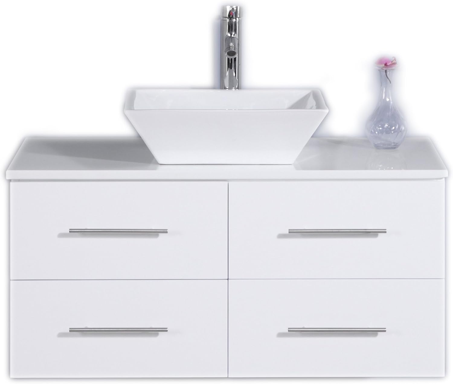 Eviva Totti Wave 24 inch Espresso Modern Bathroom Vanity with White Glassos Countertop and Porcelain Vessel Sink