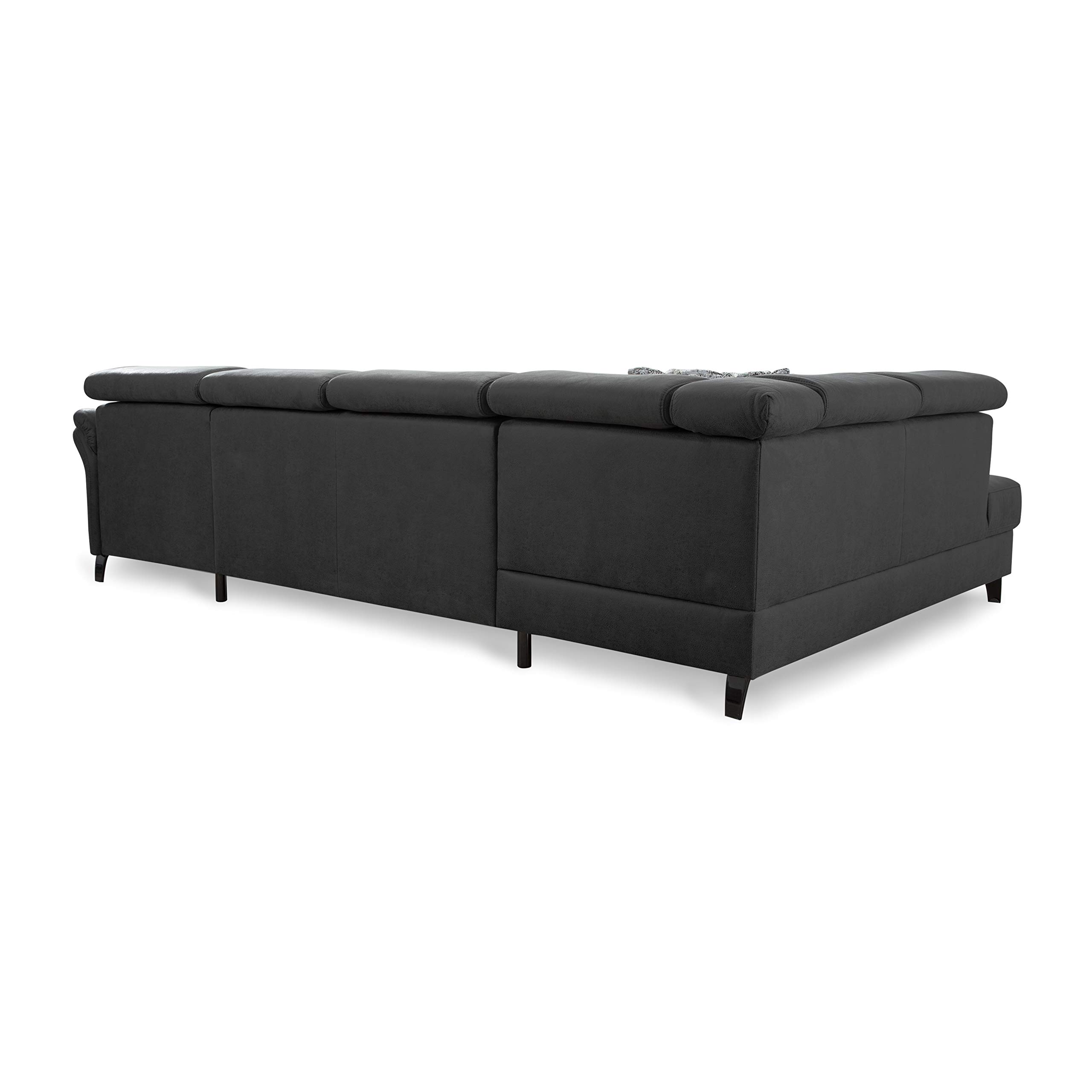 Cavadore Wohnlandschaft Ammerland mit Federkern, Schlafsofa mit Bettfunktion und Bettkasten, inkl. Kopfteilverstellung, 317 x 84 x 193, lederoptik dunkelgrau