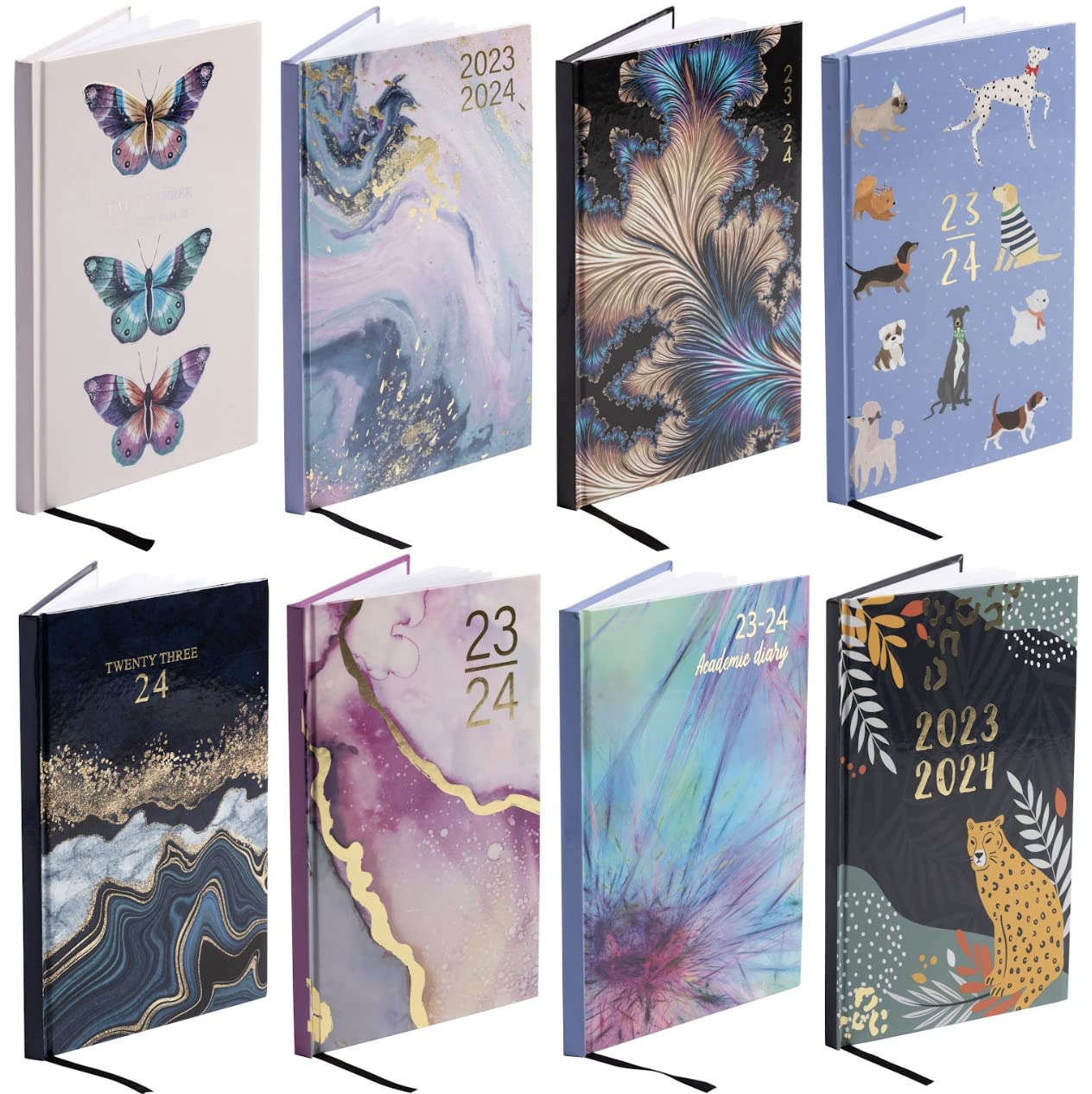 evelay 2025 2026 Diary A5 Week to View Mid Year Academic Planner Hardback Diaries Journal Organiser with Ribbon for Student Teacher Personal Use (Cows)