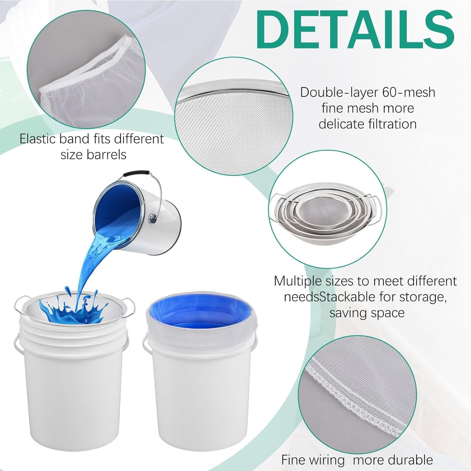 Passoire à filtre de peinture | Entonnoir double couche en d'acier inoxydable 4 tailles, sacs de tamis de peinture | pour la maison et la , pour les amateurs d'art et d'artisanat, et