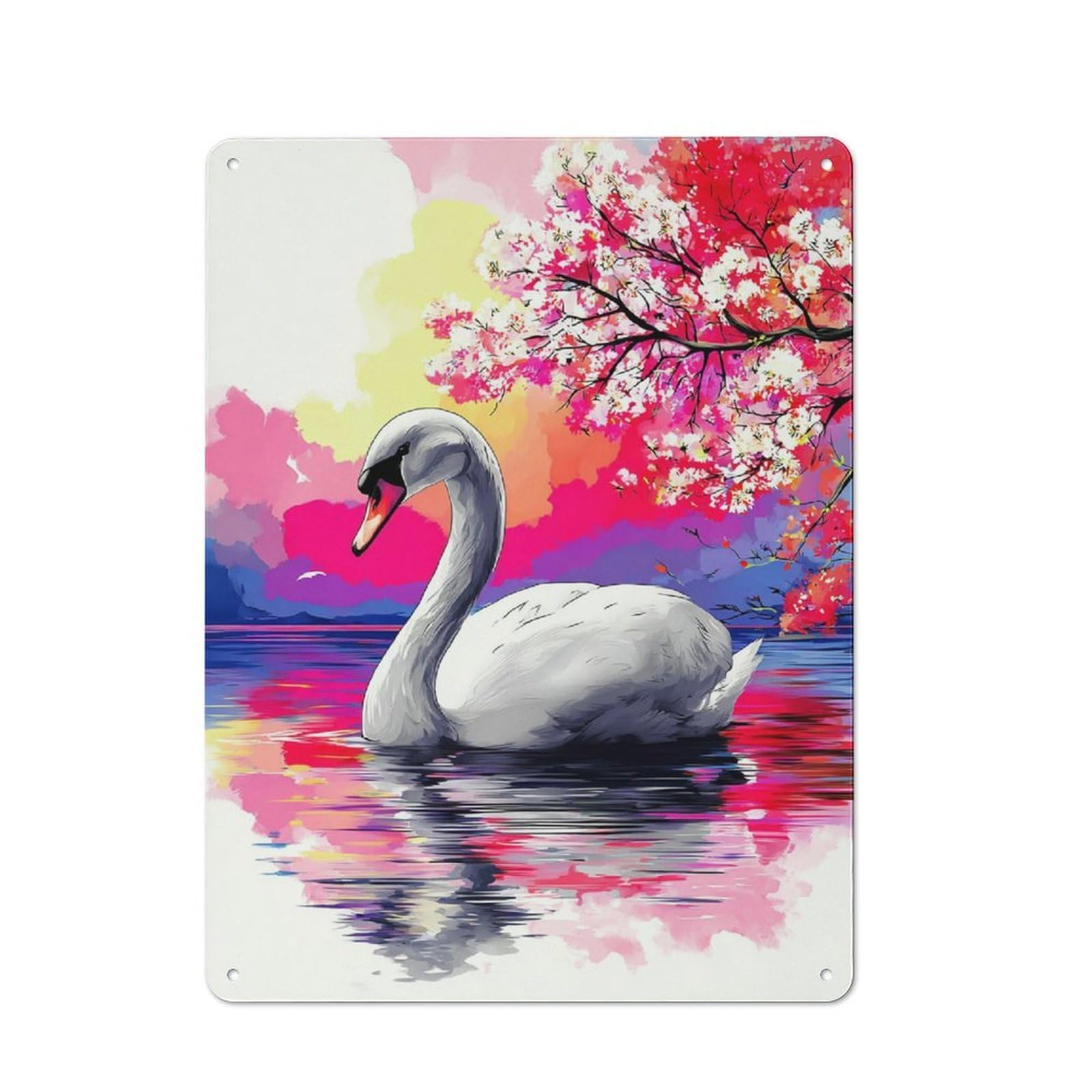 Junmoney Swan Serenity Vibrant Watercolor Scene Metal Wall Sign 40X30cm, Retro Decor For Home Bar Wall, For Metal Sign Collectors, For Garage And Workshop Walls