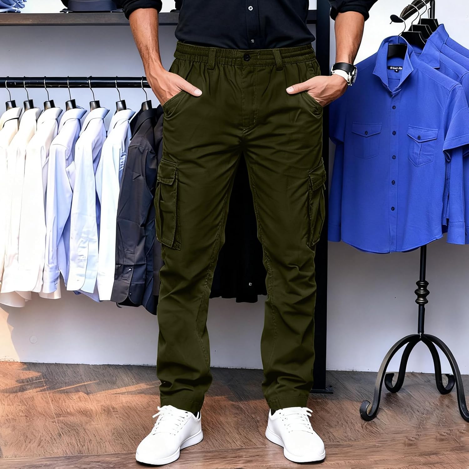 elselect Mens Cargo Pants Casual Cotton Jogger Pants Sweatpants Outdoor Hiking Work Trousers with Pockets - Image 3