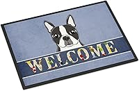 Vista 43 de Caroline's Treasures BB1449JMAT - Tapete de bienvenida de carlino negro, 24 x 36 pulgadas, tapete azul para puerta delantera, para interiores