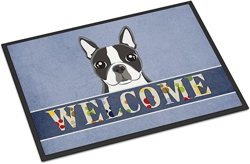 Miniatura 43 de Caroline's Treasures BB1449JMAT - Tapete de bienvenida de carlino negro, 24 x 36 pulgadas, tapete azul para puerta delantera, para interiores