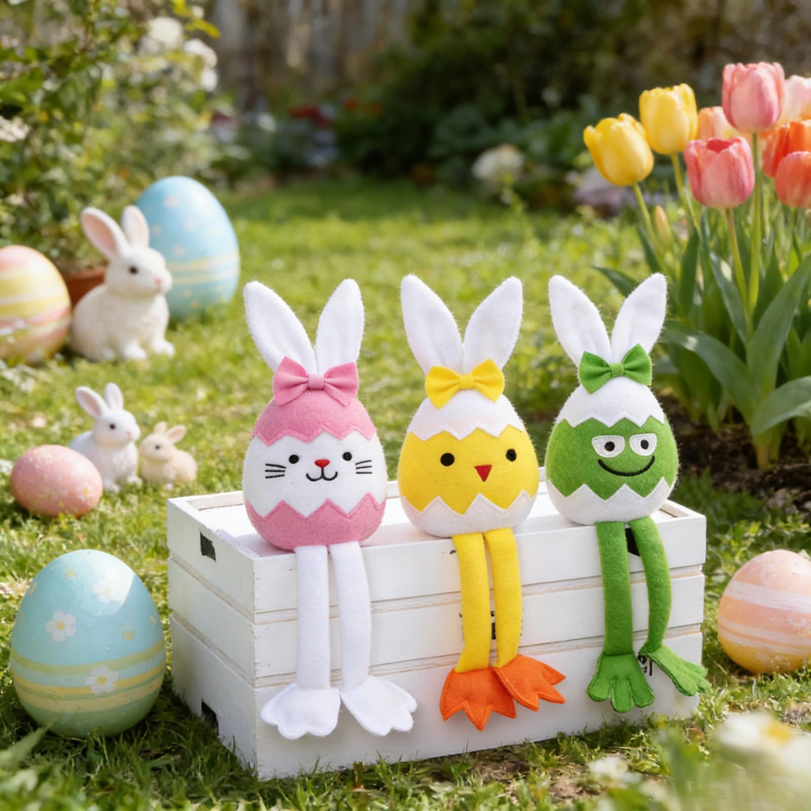 3 Uova Pasqua Fatte a Mano Animale Decorazione da scrivania FESTIVITÀ Celebrazione Figurine Lepre