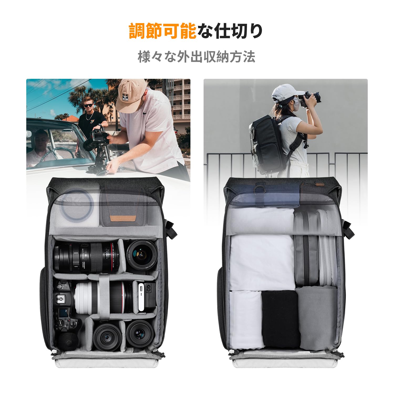 【色:グレー-軽量化】[K&amp;F Concept] カメラバッグ リュック バック Amazon.co.jp: K＆F Concept カメラバッグ おしゃれ カメラ
