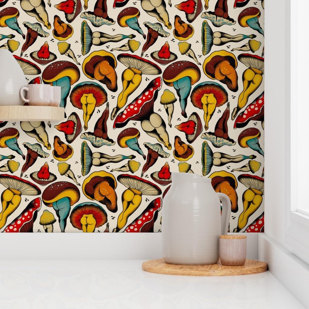 Removable Wallpaper 3ft x 2ft - Mushroom Buttshroom Nsfw Booty Butts Buttshrooms Sexy Tattoo Flash Body Positive Mature Content Custom Pre-Pasted Wallpaper by Spoonflower