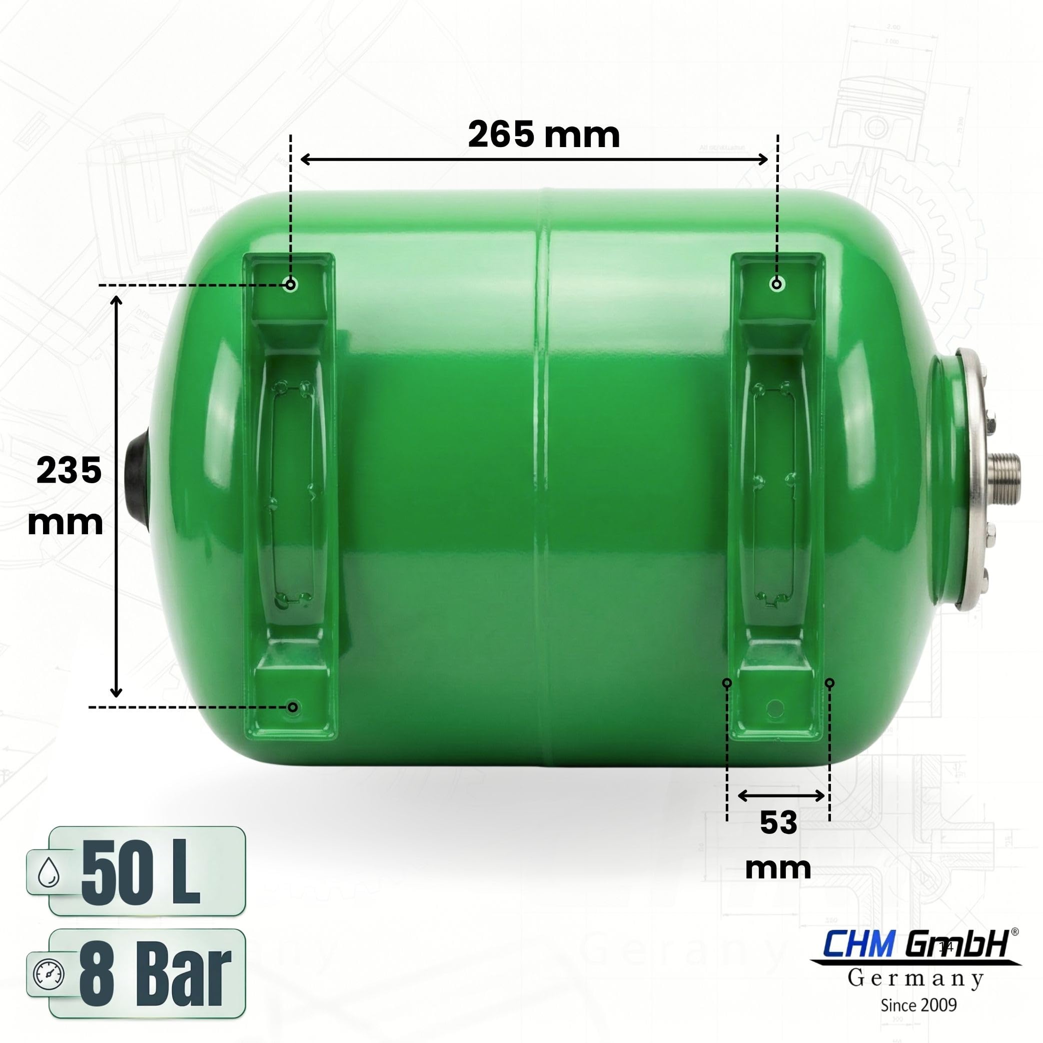 Membrankessel Drucktank 50 Liter Stahl, Druckkessel max. 8 Bar Druck
