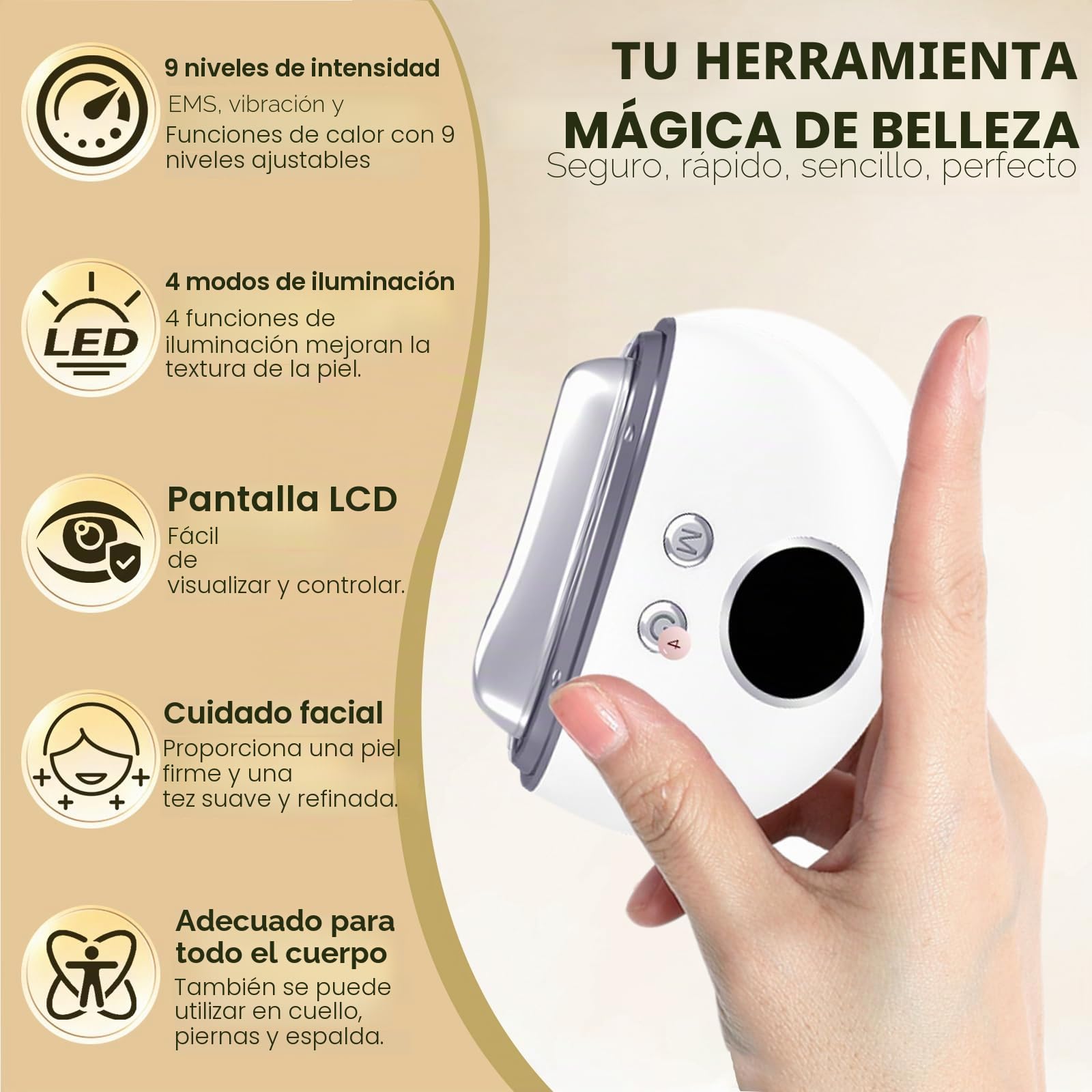 Guasha facial, masajeador facial masajeador facial antiarrugas raspador facial 4 en 1 con 4 luces y 9 niveles de intensidad ajustables para tratamientos antienvejecimiento, antiarrugas y antiedema