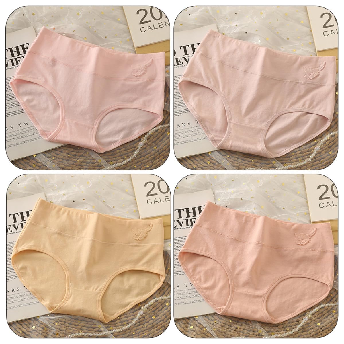 Hemobllo Slip Brasiliana Donna Vita Alta 4 Pezzi in Cotone Elasticizzato