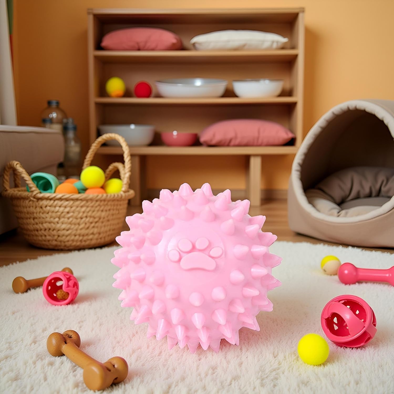Mioaoa Pink Dogs Toy Spiky Ball No Squeak Chew Toy Long Lasting Dog Toy Balls for Aggressive Chewers Dogs Puppy Teething Training Toy Spiky Rubber Ball Toy Small for Aggressive Heavy Chewers - Image 2