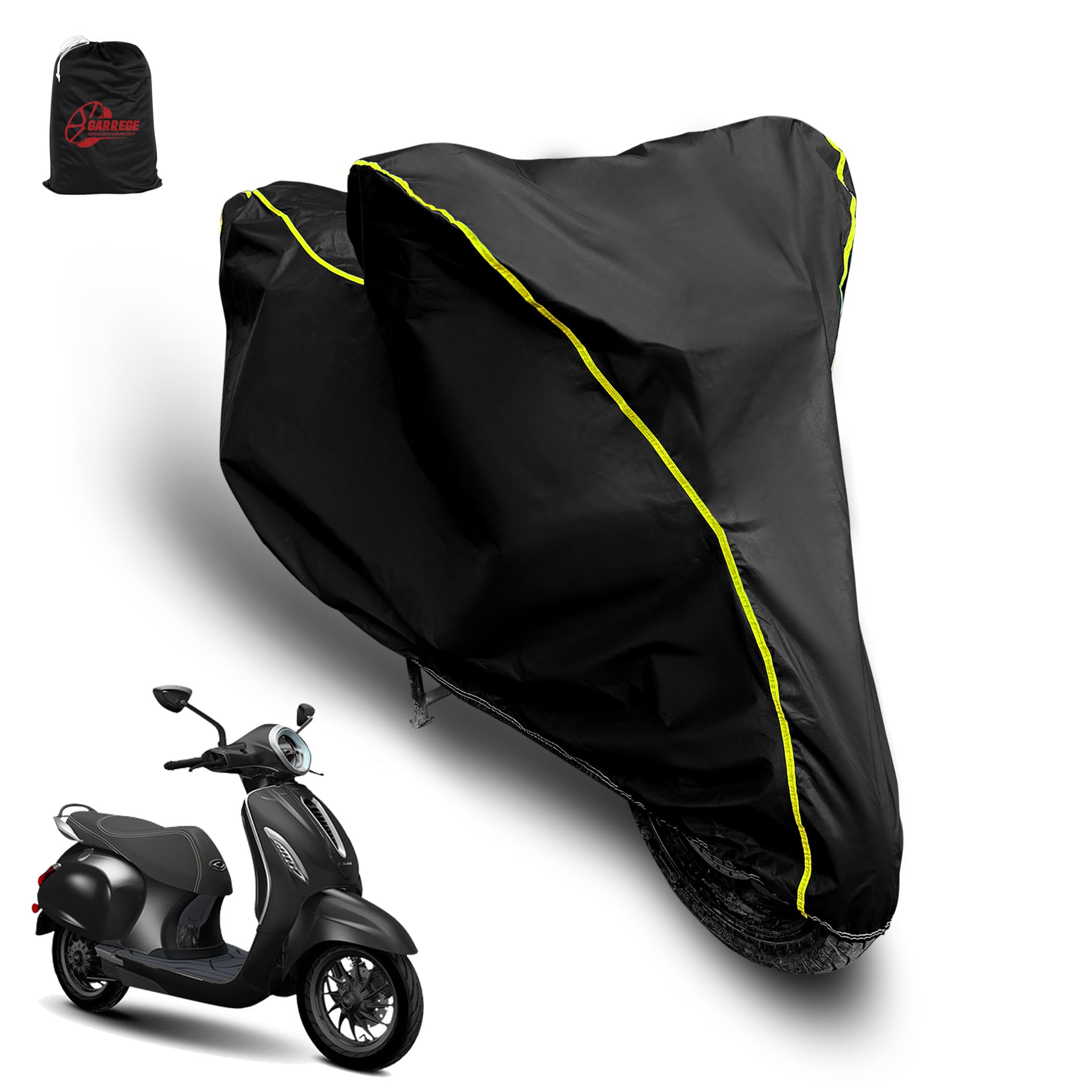 AUTOBIRSA Waterproof Two Wheeler Cover for Bajaj Chetak Bs6 Scooty | UV Proof, Heat Resistant & All Weather Protection | Black & Yellow Piping Color | Durable & Triple Stitched - Custom Fit Cover-image-45