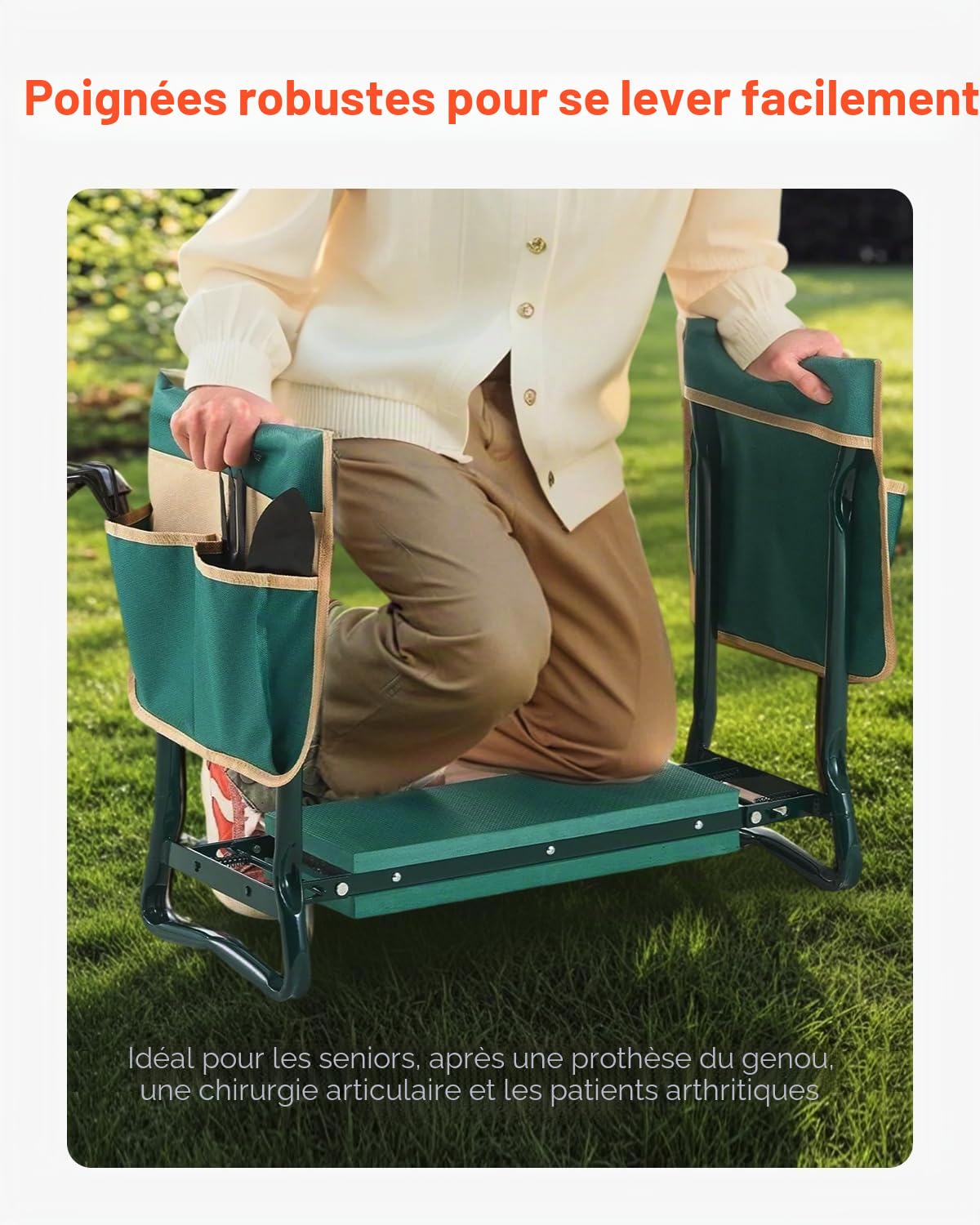 VEVOR Agenouilloir de Jardinage, Coussin Large 15 cm, Tabouret de Jardinage, Charge 150 kg, Banc de Jardin Pliable, Siège Polyvalent avec 2 Sacs à Outils pour Jardin, Grands-Parents, Personnes Âgées