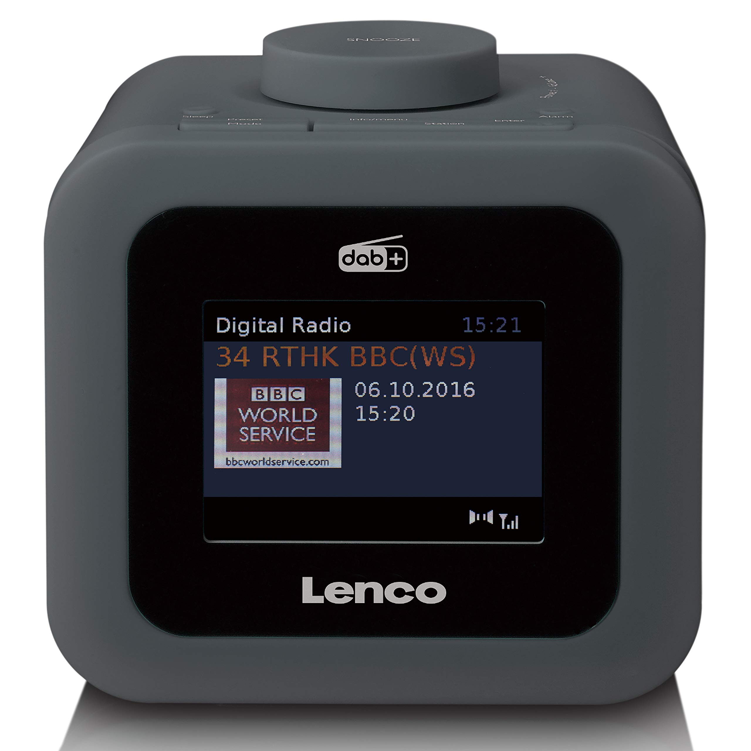 Lenco Radio Despertador CR-620 Dab+ con Pantalla TFT de 3 Pulgadas, PLL FM, Memoria de 40 emisoras para FM y Dab+, Alarma y función de repetición, 2 W RMS, 3,5 mm, Gris, CR-620GY, 90 x 98 x 110 mm