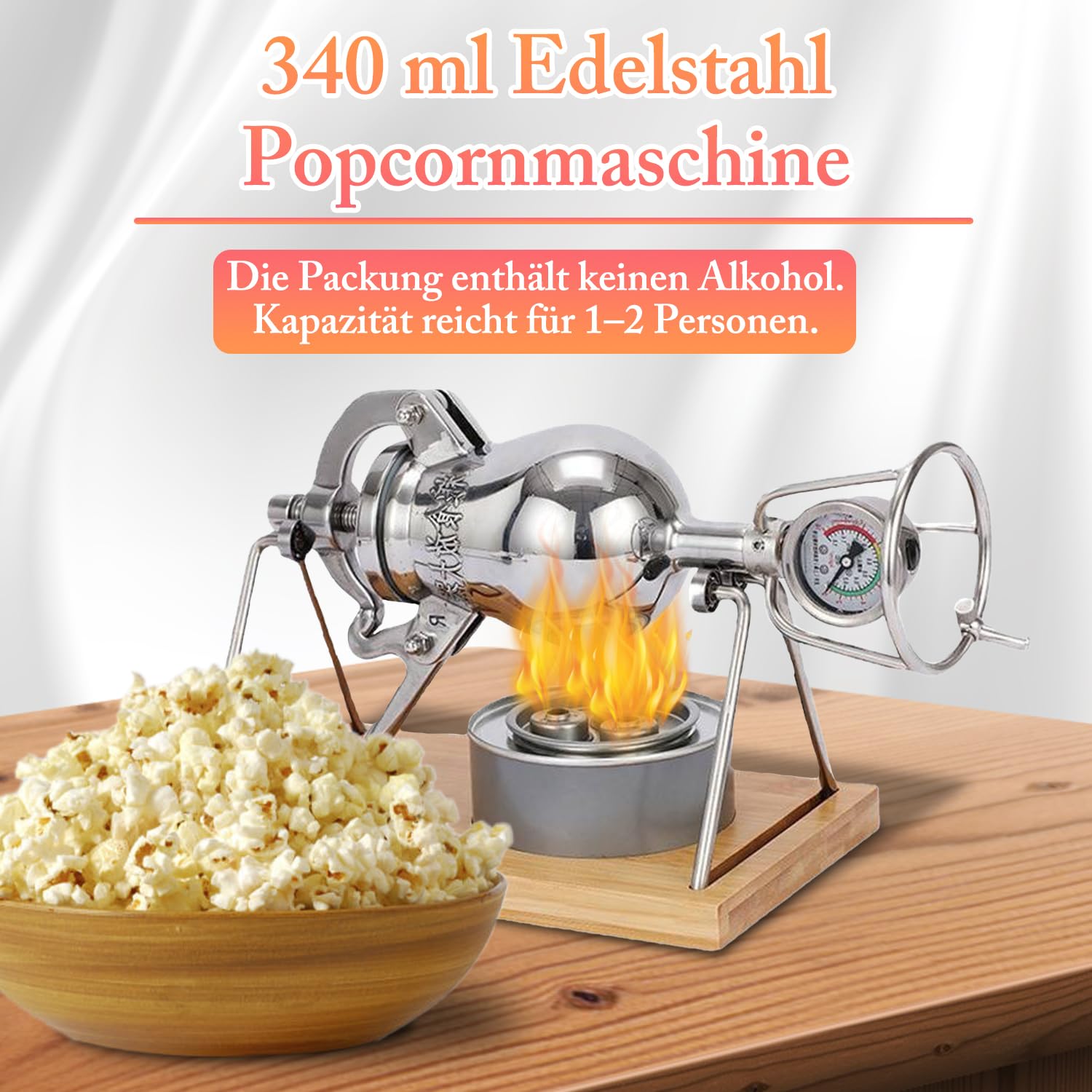Mini Vaso Popcorn Cinese Da 340 Ml In Acciaio Inox, Piccola Pistola Popcorn Per Riunioni Di Famiglia E Divertimento Per Feste