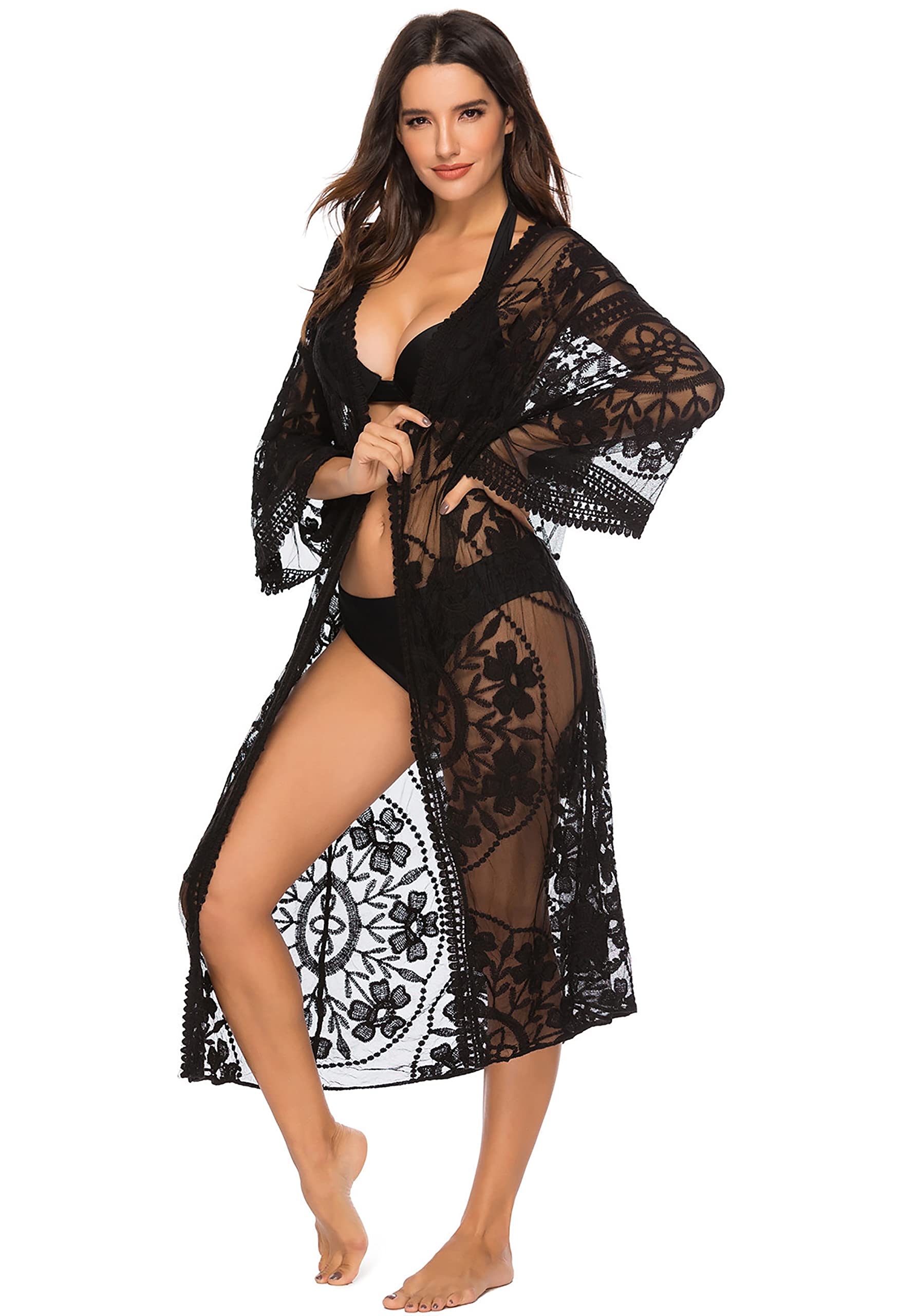 MIXIDON Kimono Mujer Encaje Vestido Playa Mujer Pareos Playa Mujer Cardigan Mujer Verano Caftan Mujer Vestidos Playa Kaftan Mujer Playa Blusas de Mujer Elegantes Talla única