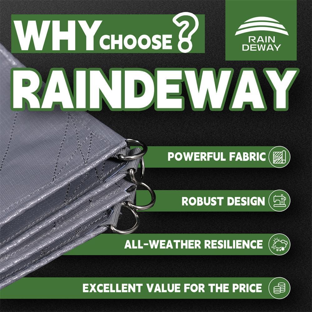 RAINDEWAY Tarps Heavy Duty Waterproof 10x12 Feet -14 Mils Super Heavy Duty Tarp with Metal Rings and Reinforced Corners and Edges, UV Resistant, Multipurpose Poly Tarp,Blue/Gray tarp