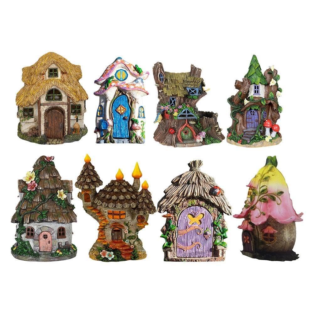 Maisons de jardin féériques miniatures Figurines de fées statues pour ornements extérieurs Cour Accessoires en bois Sculpture