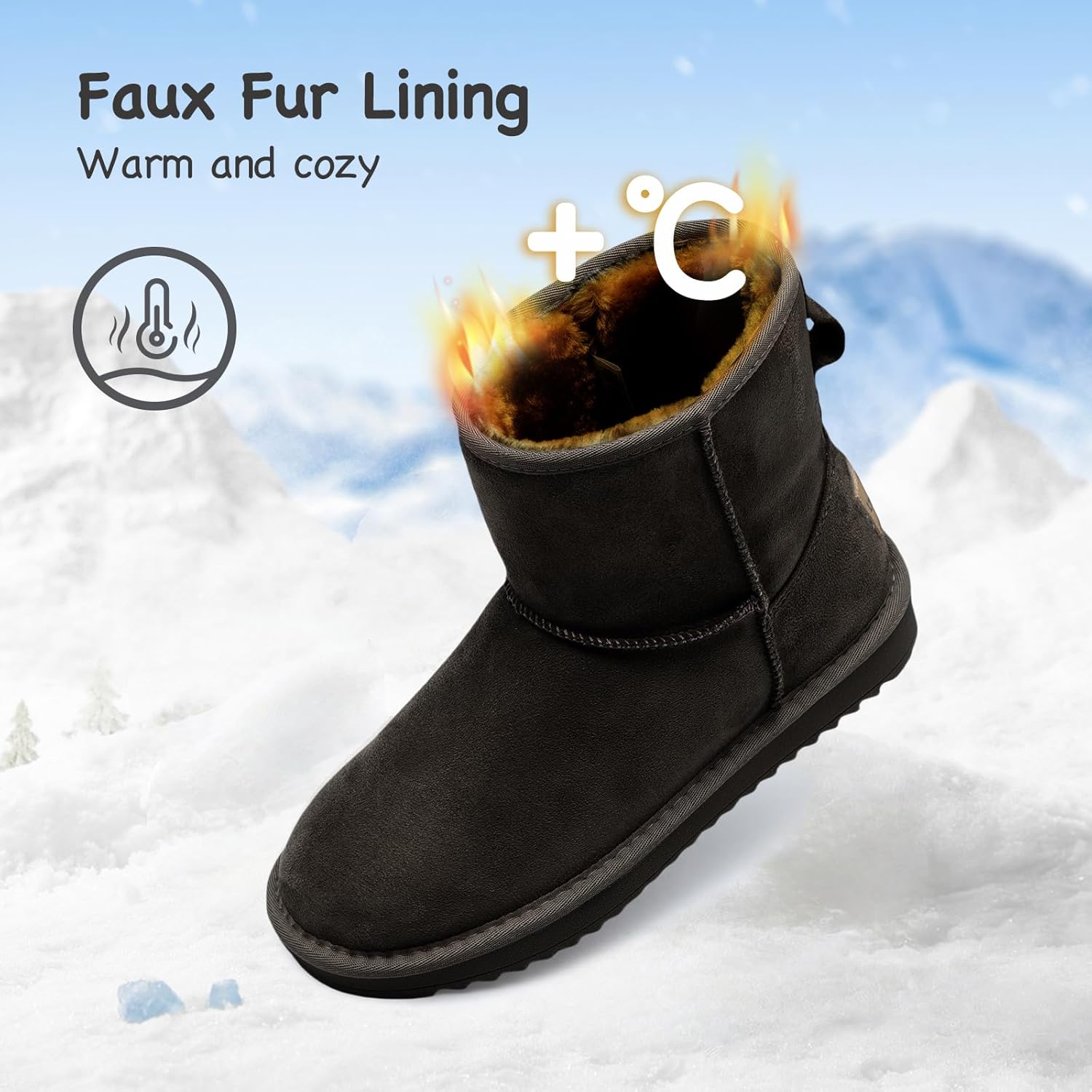 Balabala Boys Snow Boots Kids Snow Boots Girls Boys Winter Boots Warm Water Resistance Suede Boots Classic Solid Casual