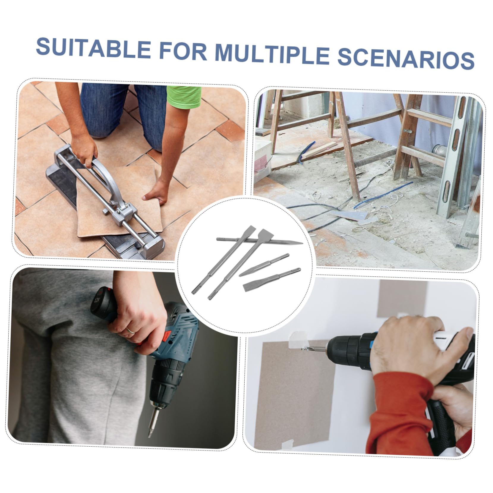 iplusmile Set di 5 Scalpelli per Trapano a Percussione, per Pareti in Calcestruzzo, Acciaio, Posizionamento Preciso, Custodia