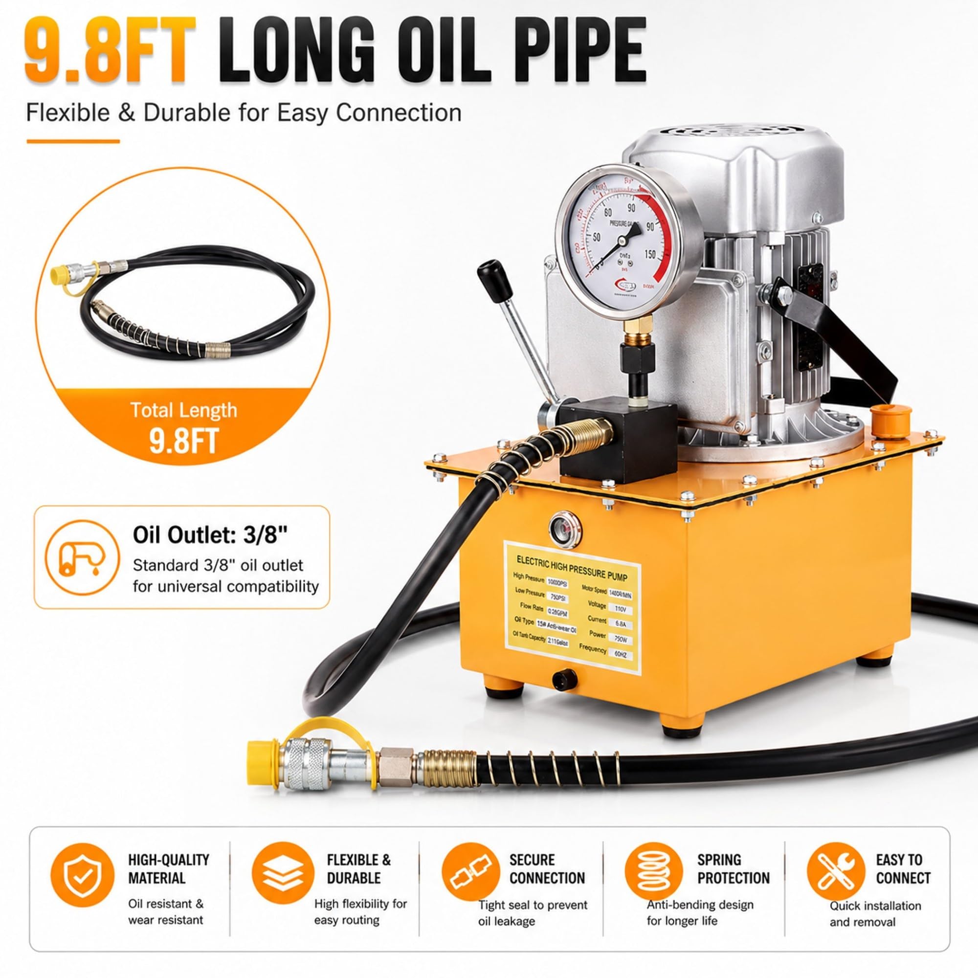 Elektryczna pompa hydrauliczna 10000PSI z pojedynczym efektem, 750W zawór