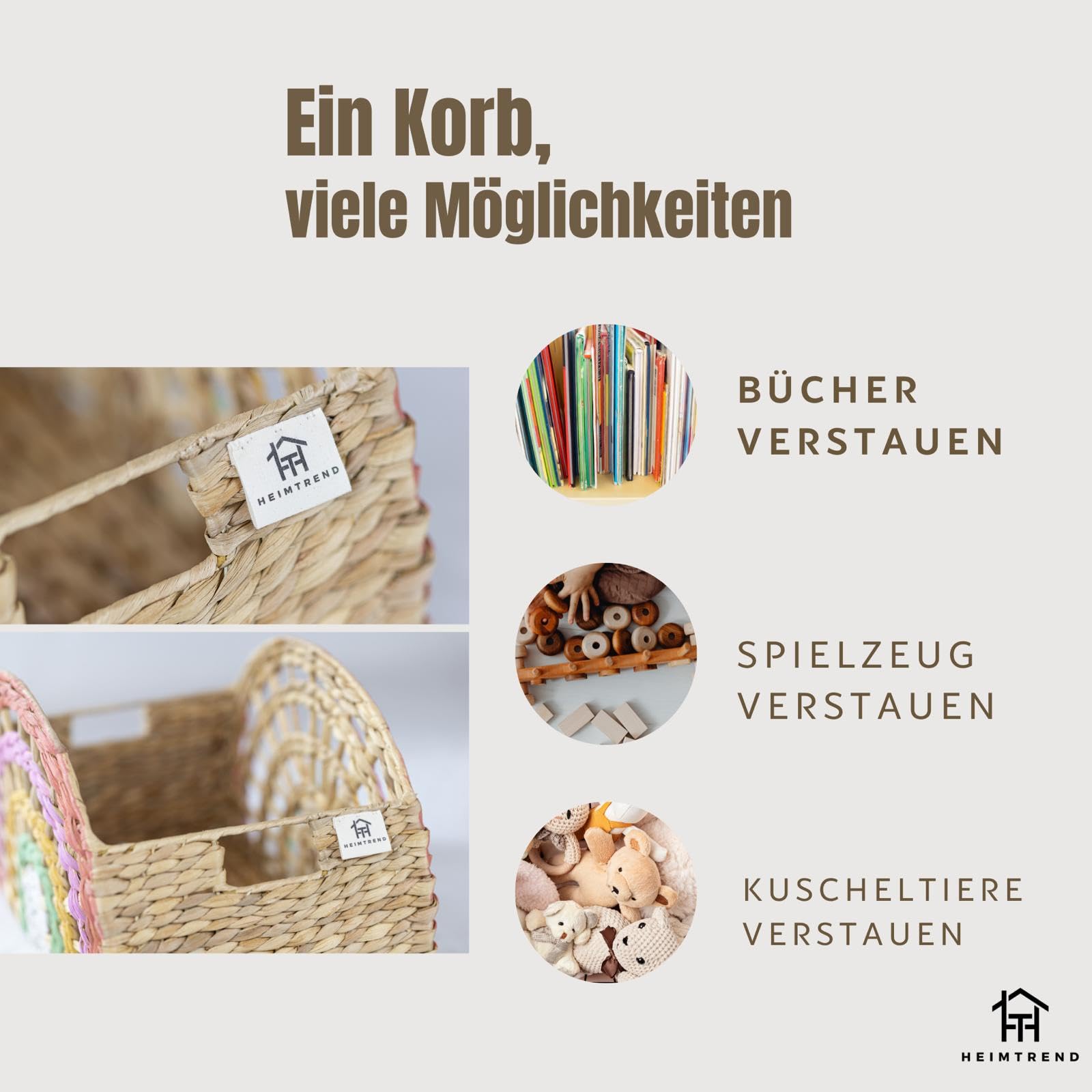Cesto portaoggetti intrecciato, giacinto d'acqua, per soggiorno, cameretta dei bambini, camera da letto, giornali, libri, arcobaleno