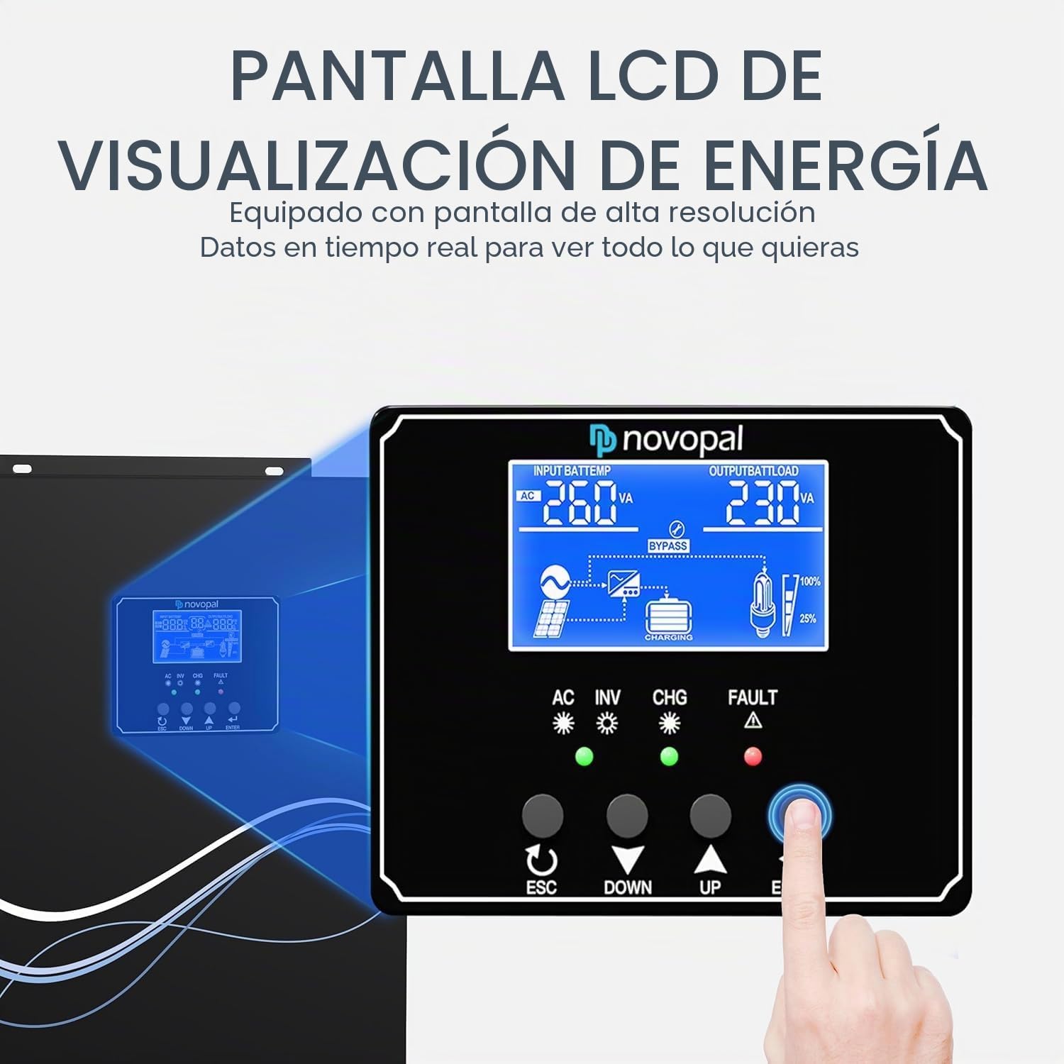 novopal Inversor híbrido de 2500 W, 24 V, Independiente de la Red, inversor de Onda sinusoidal Pura, 220 V CA, con regulador de Carga Solar MPPT de 80 A, máx. Entrada PV 450 V