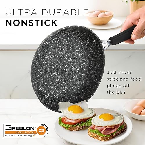 Miniatura 3 de Juego de utensilios de cocina antiadherentes, listos para inducción, juego de utensilios de cocina de aluminio con tapas de vidrio, sartenes y