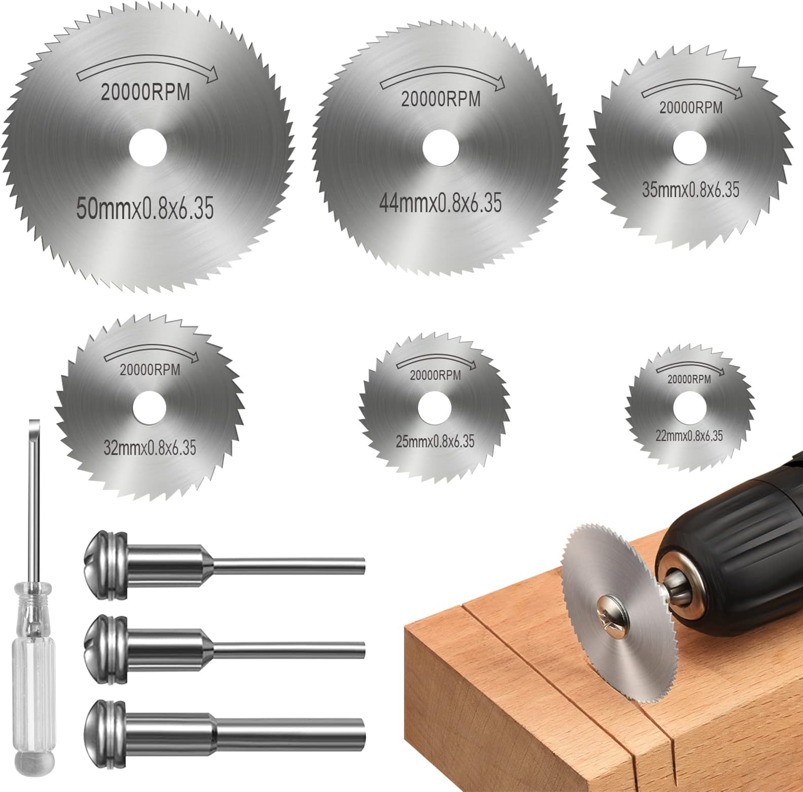 Cutting Wheel Set for Rotary Tool, HSS Cutting Discs Circular Saw Blades for Wood Plastic Metal Cutting (One Screwdriver)