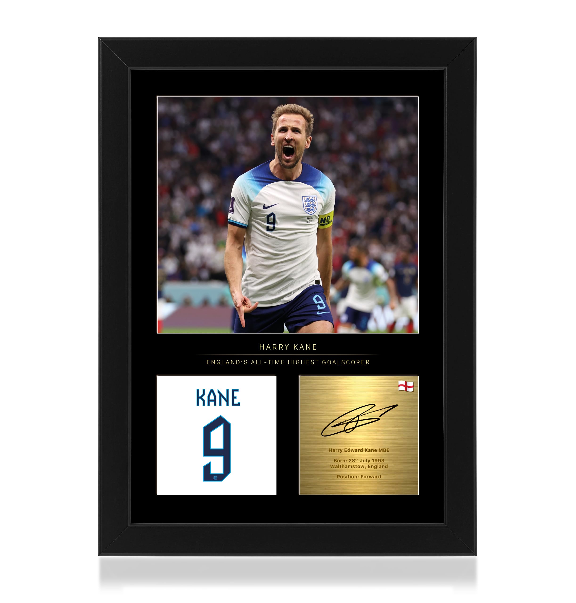 Win FC Harry Kane Framed Photo Display - Reproduced Digital Signature - Gift for England Football Fans