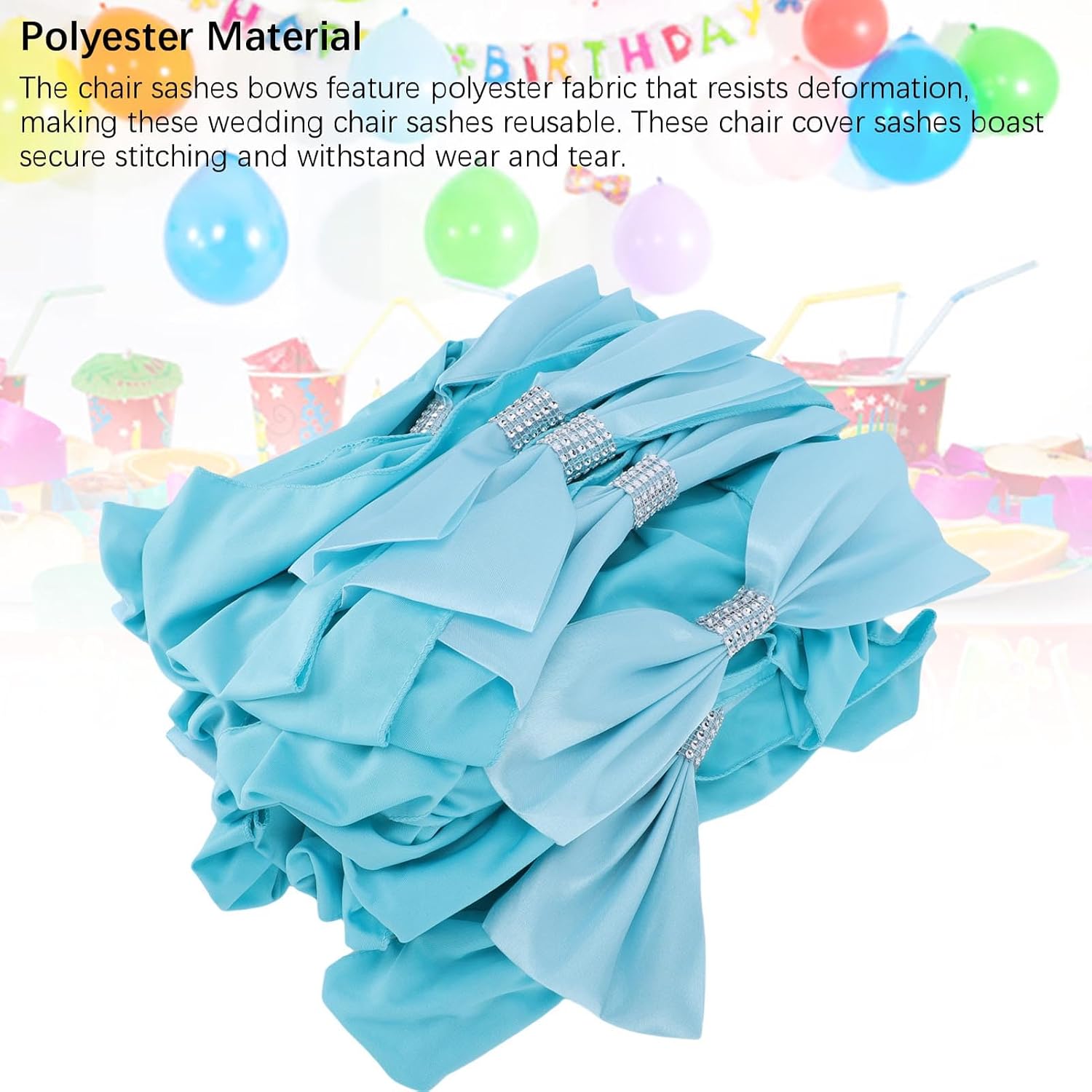 Buachois 25PCS Chair Sashes Bows Stretch Chair Cover Bands, Polyester Reusable Elastic Wedding Party Ceremony Reception Banquet Decoration, 5.91x13.78in (Blue)