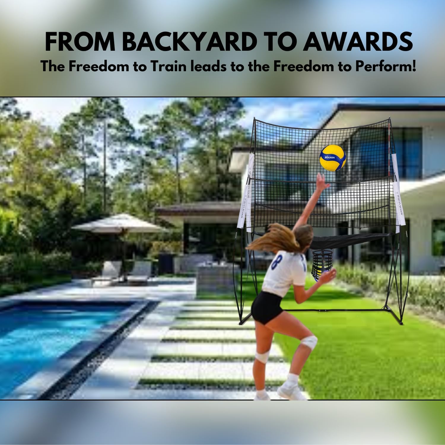 Volleyball Practice Training Net System Equipment for backyard outdoor/indoor. Volleyball Serve Hitting Spike Trainer Self Practice. Easy Assembly station & Portable Wheeled Carry Bag-Volley ball Gift image 4 of 9 B0DGTYKVVR