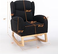 Vista 2 de Mecedora de peluche para guardería, silla mecedora tapizada con bolsillo, silla moderna con respaldo de ala, cómoda silla de lectura con patas