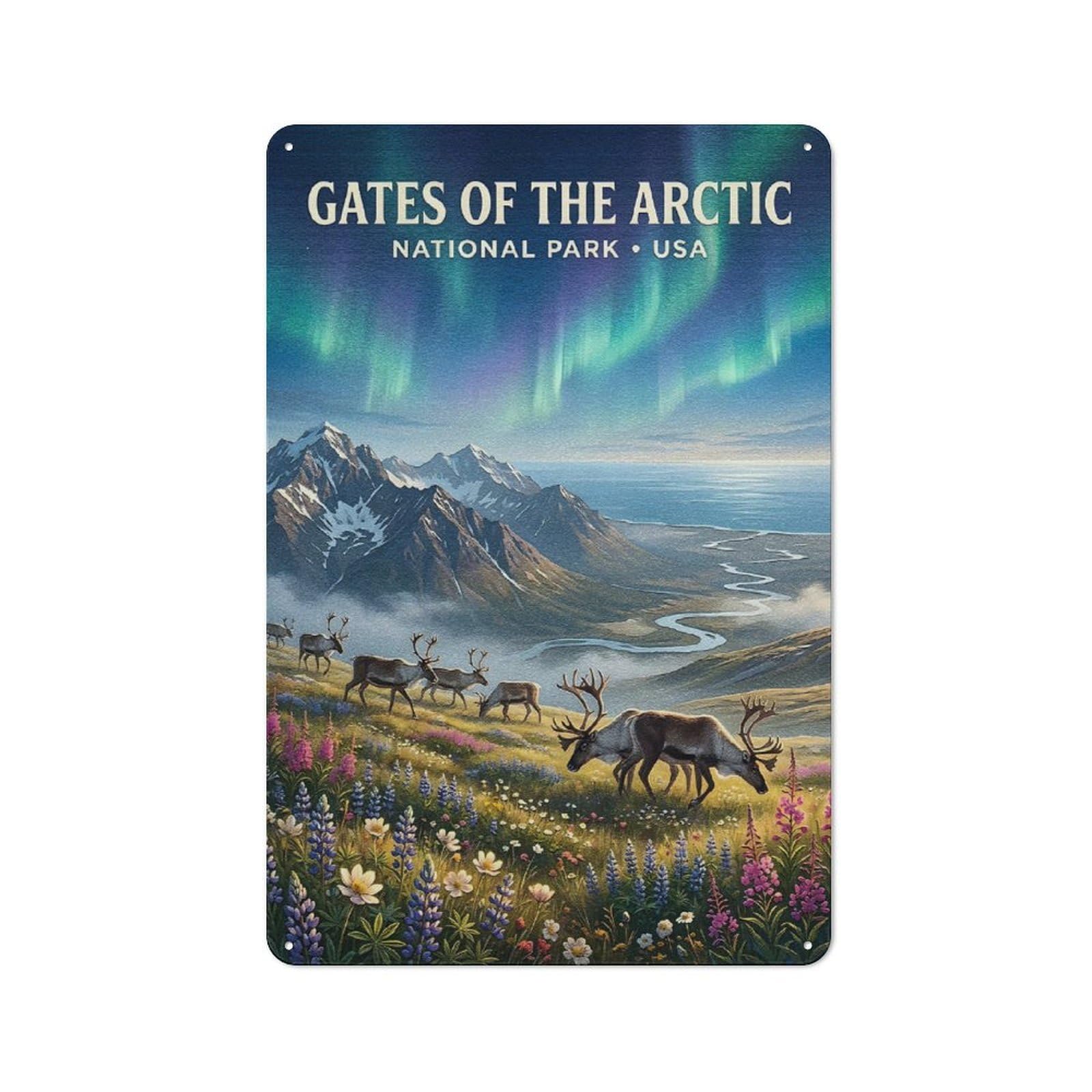 Junmoney Style-24 Gates Of The Arctic National Park Metal Wall Plaque 30X20cm, Character Room Wall Plaque For Hallway, Home Bar, Garage Or Study