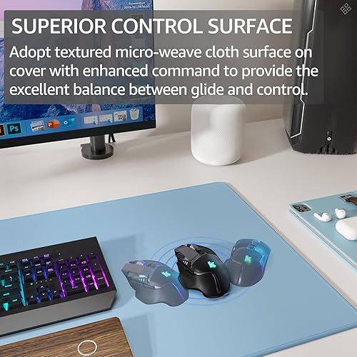 Miniatura 56 de KTRIO - Alfombrilla de mouse grande para juegos con bordes cosidos, extendida, tela microtejida superior, base antideslizante, almohadilla de Negro