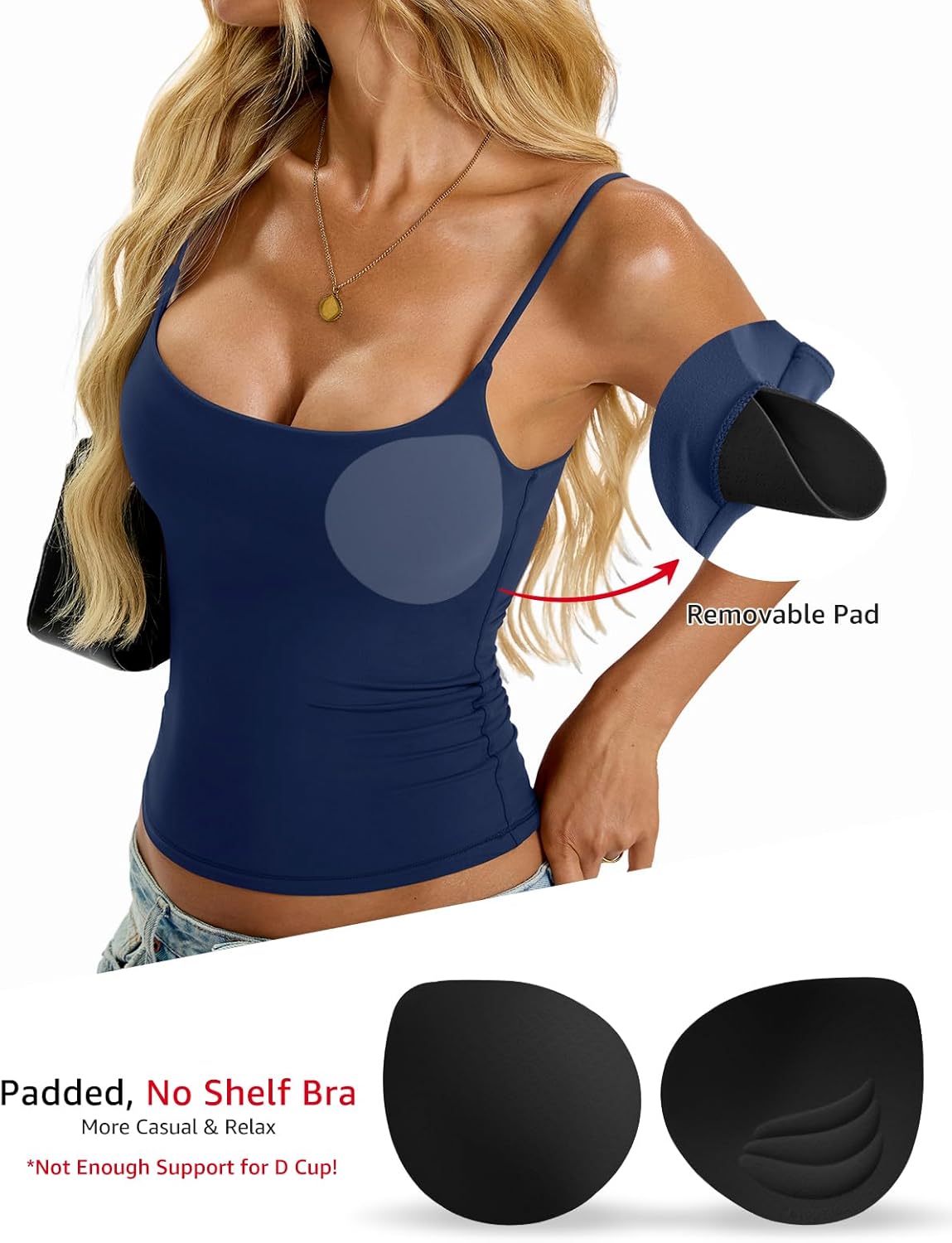 Womens Padded Cami Tank Tops Double Lined Spaghetti Strap Built in Bra Shirts Slim Fitted Basic Summer Cloth 2026 - Image 3