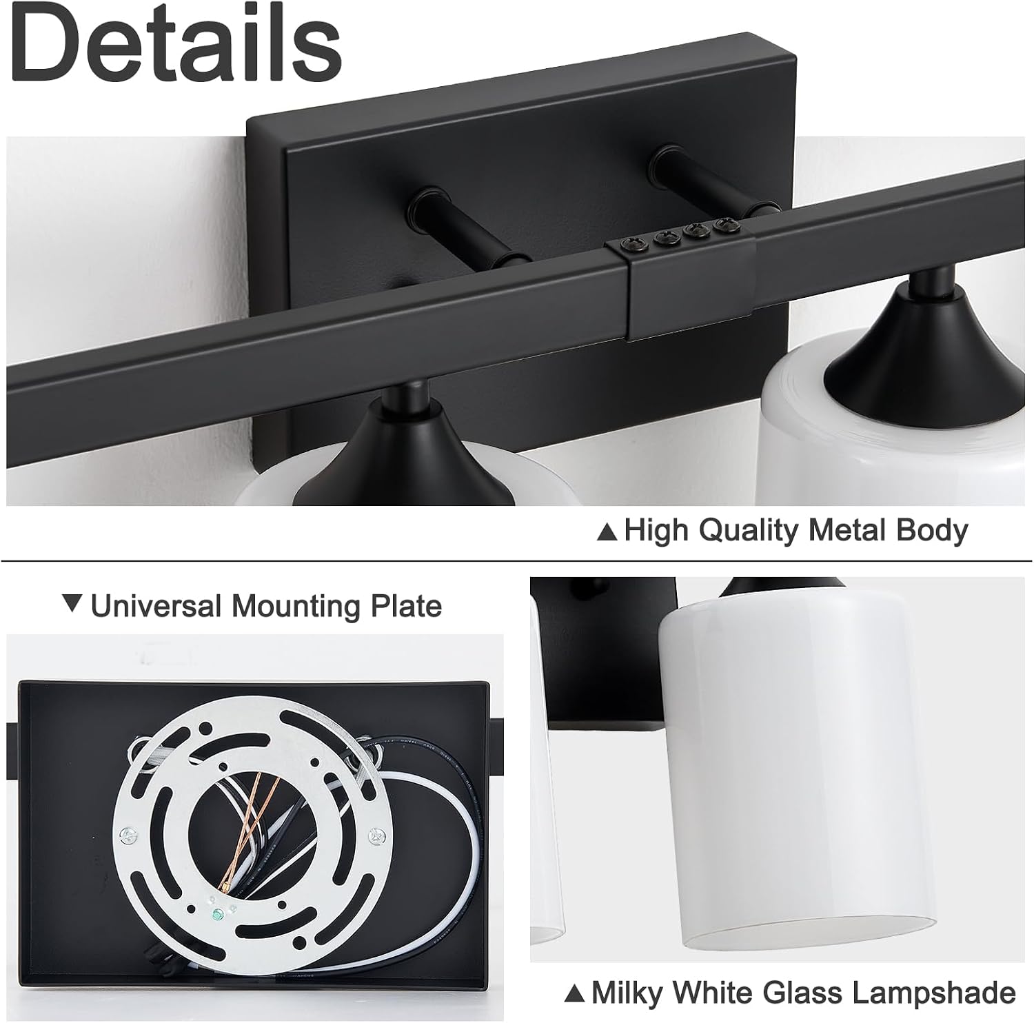 ZHU YAN Bathroom Lights Fixtures Over Mirror,4-Light Vanity Light Fixtures,White Frosted Glass Shades,22 Inches Modern Matte Black Wall Sconces for Bathroom,Bedroom,E26 Base