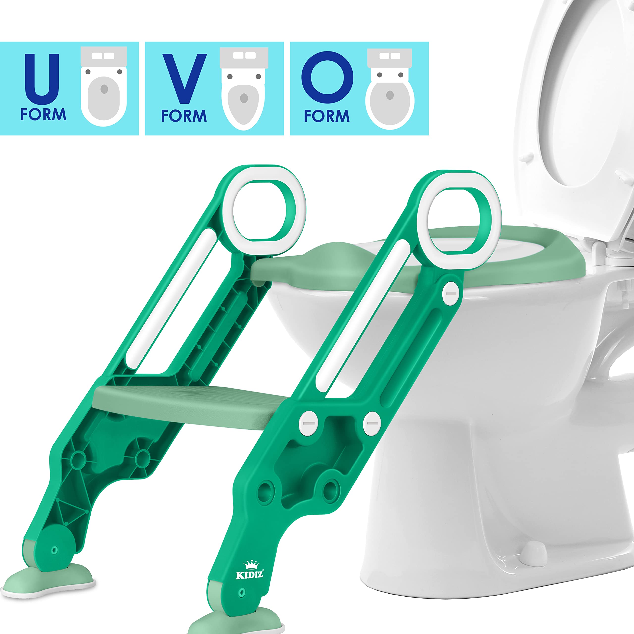 KIDIZ® Sedile del water per bambini Trainer per wc con scale e maniglie wc pieghevole per bambini Sedile del water Trainer per vasino Vasino per l'apprendimento cuscino comodo e ampi gradini, verde