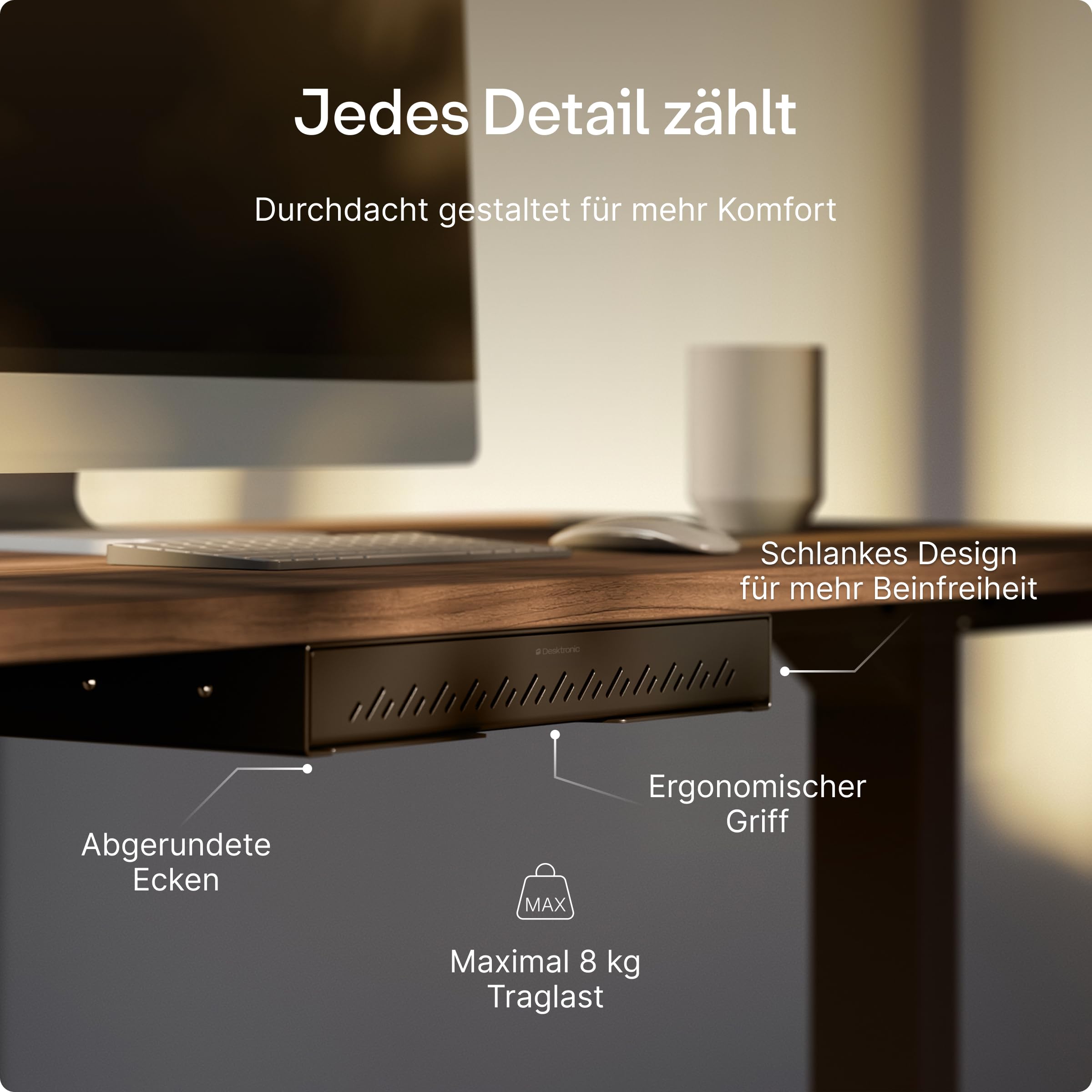 Desktronic Schreibtisch-Organizer, Untertisch-Aufbewahrungsbox, Schreibtisch für Büro Schule Homeoffice Schreibwaren, Metallschublade, Versteckte Schubladenbox (Schwarz)